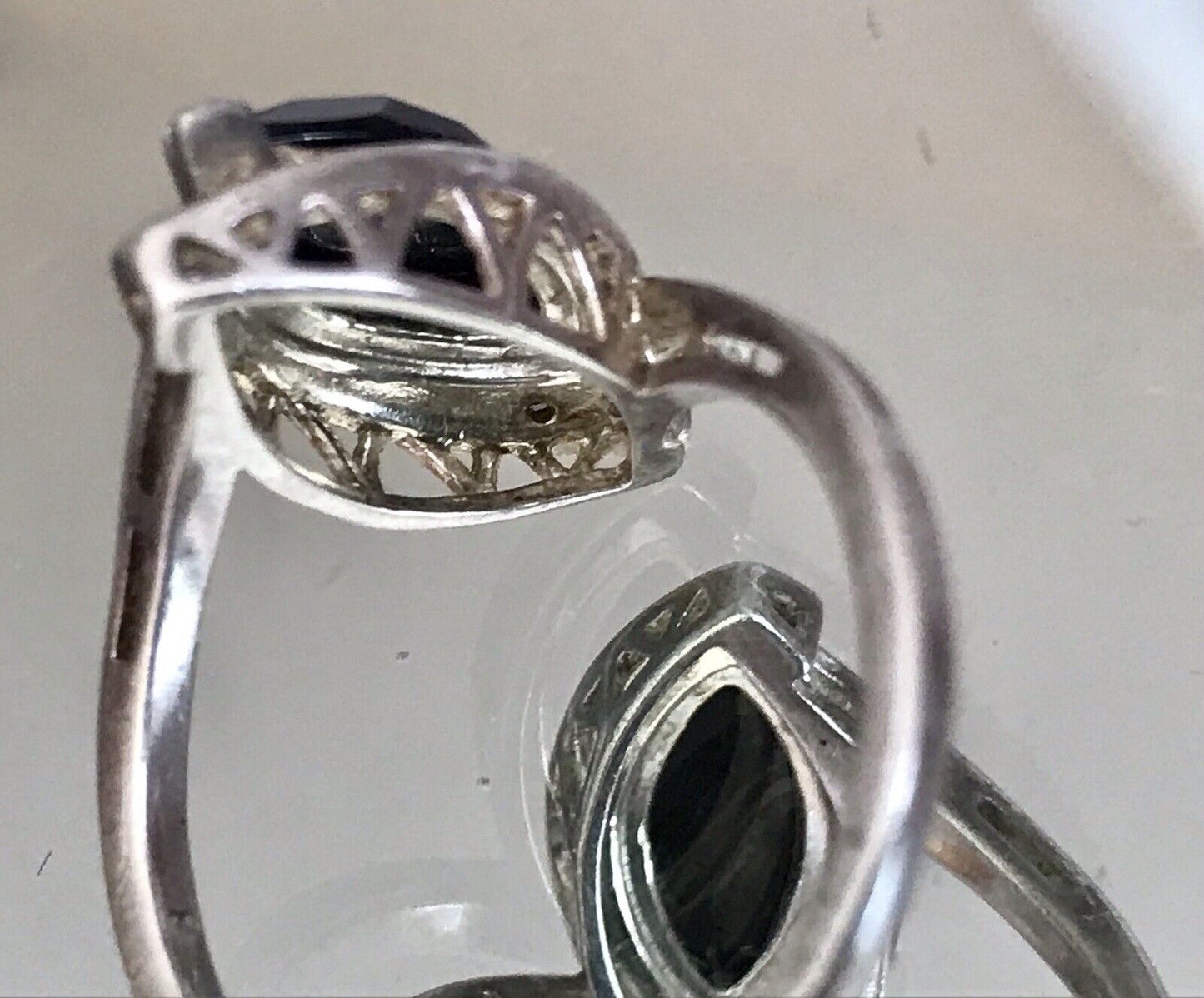 Vintage Onyx? DAMEN RING Silber 925 Gr.55 17,5 Schiffchen