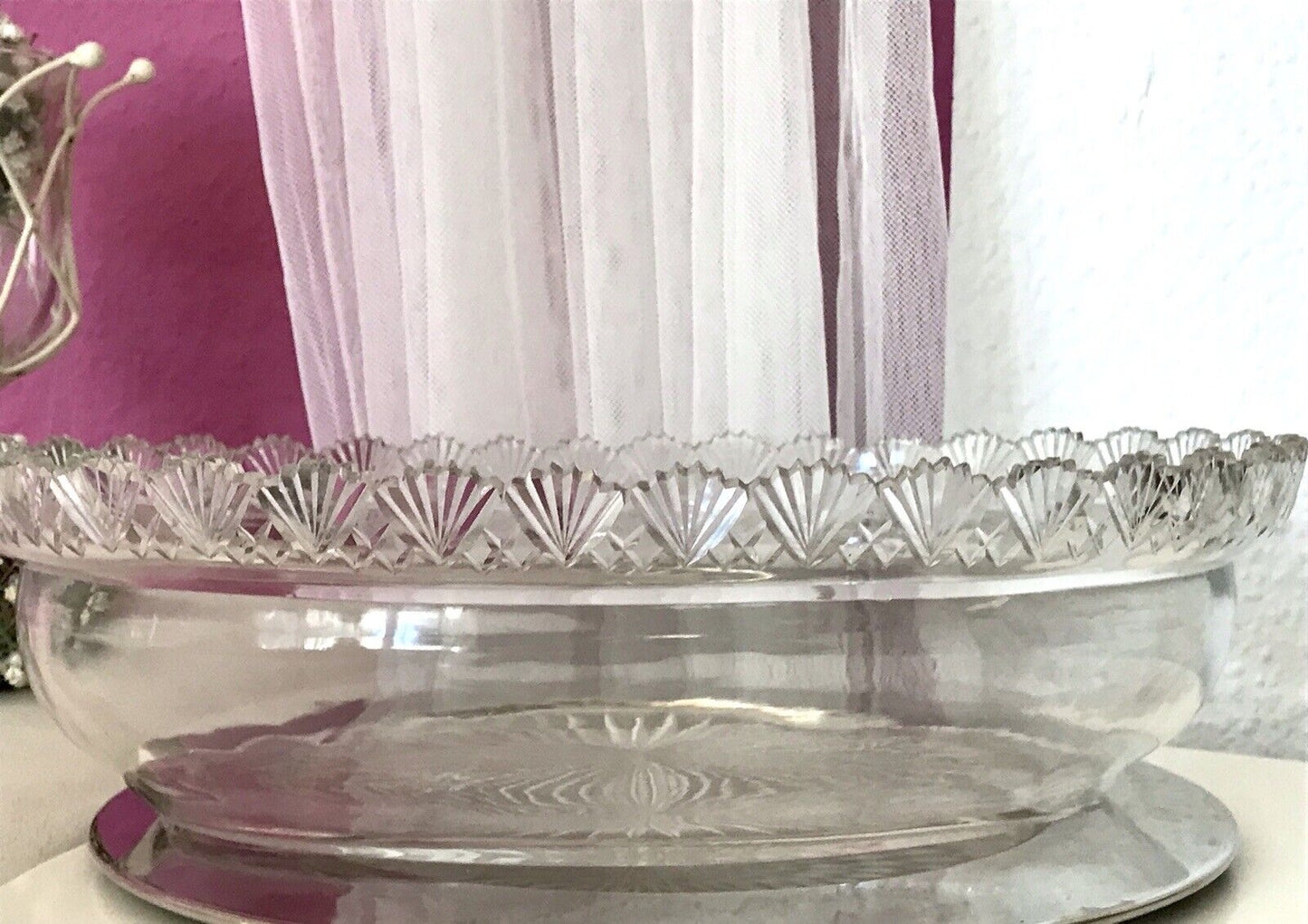 Antik Groß Bleikristall Schale Glasschale Jardiniere Kristallglas Glaseinsatz