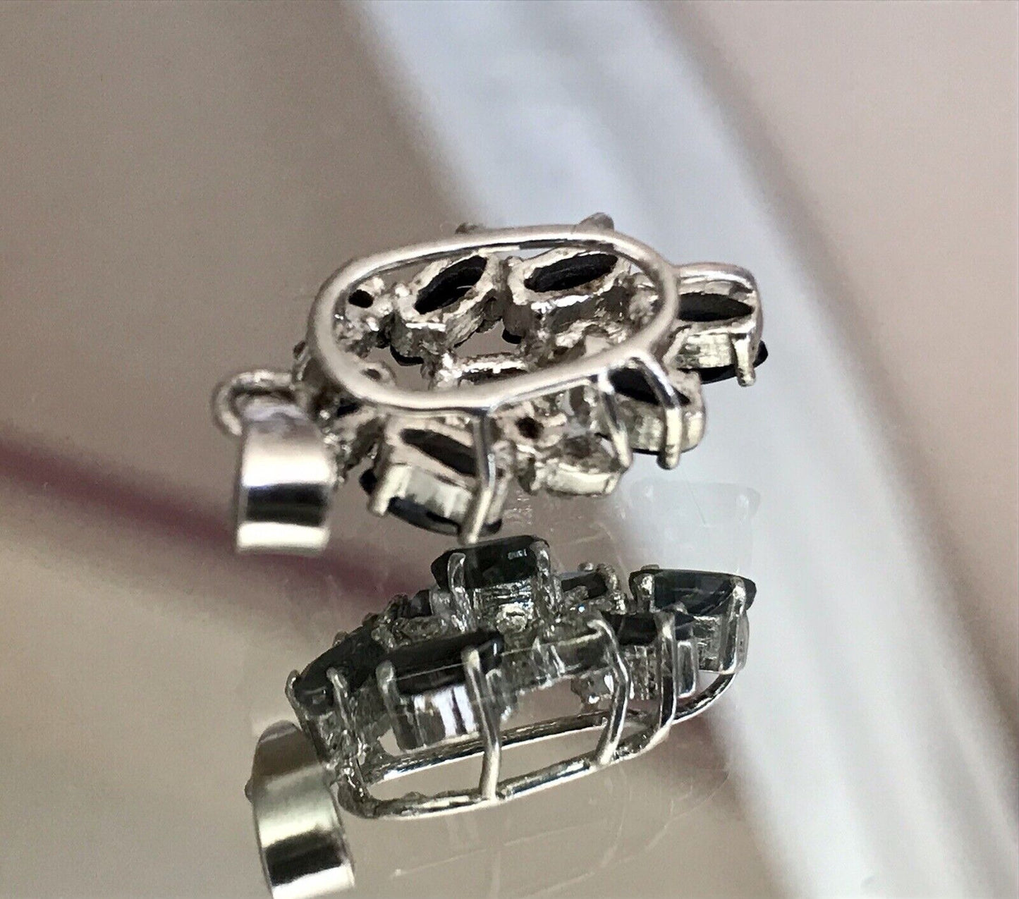 Antik Art Déco DAMEN 925 Silber Saphire? & farblose Steine Anhänger WUNDERSCHÖN!