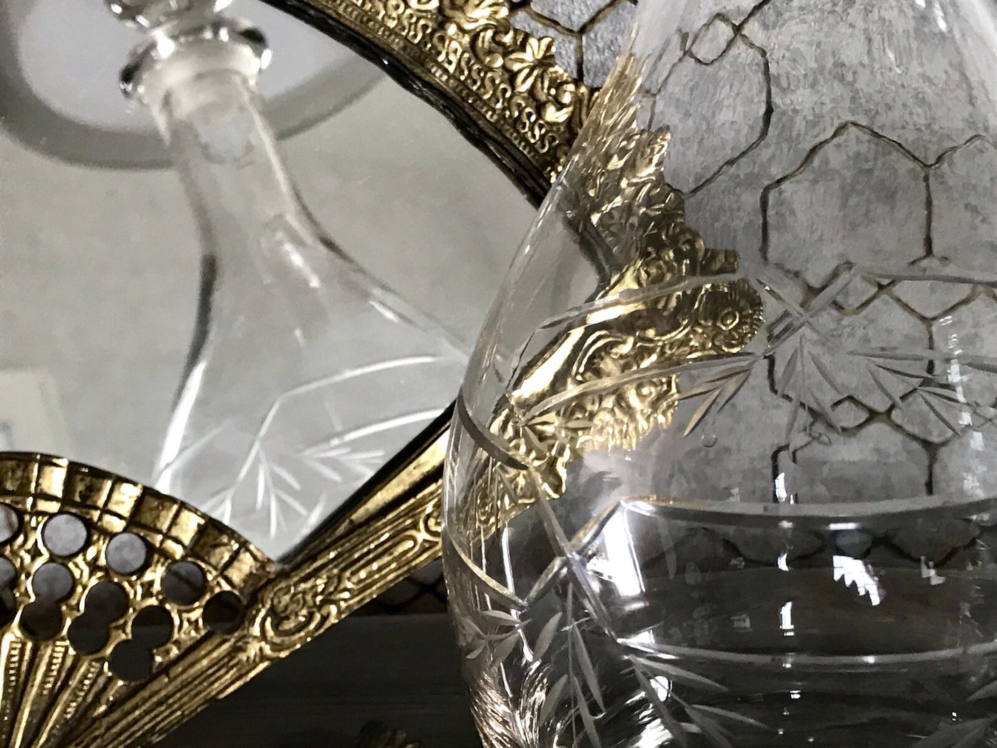 Antik Vintage Glaskaraffe Karaffe Zier- Schliff