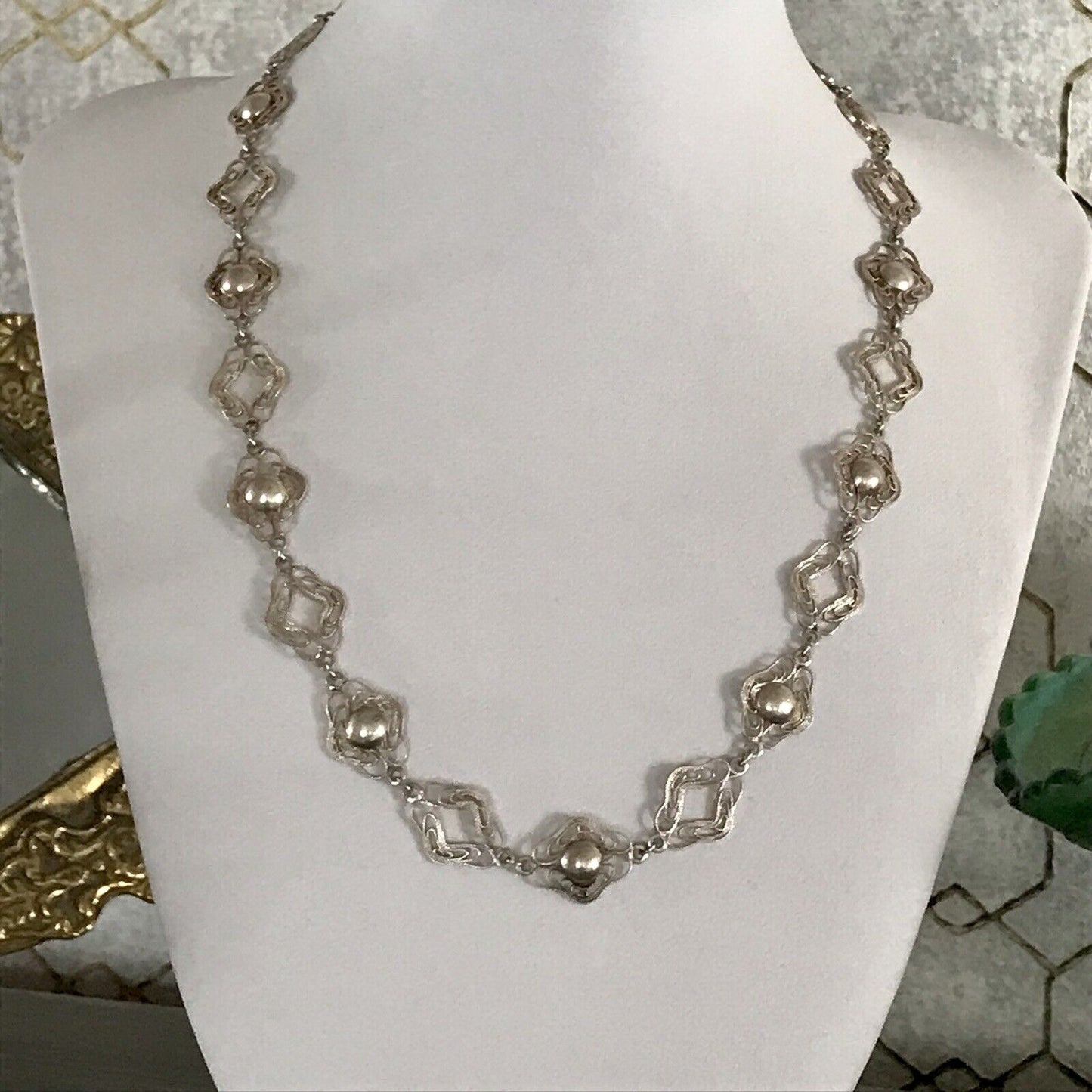 Alt Vintage Edel 835 Silber Collier Halskette