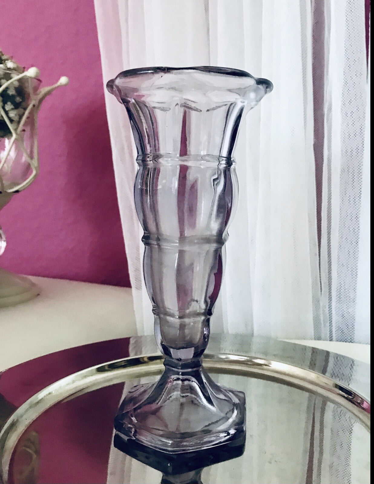 Antik Art Déco 1 Vase Glasvase Pressglas Lila Glas