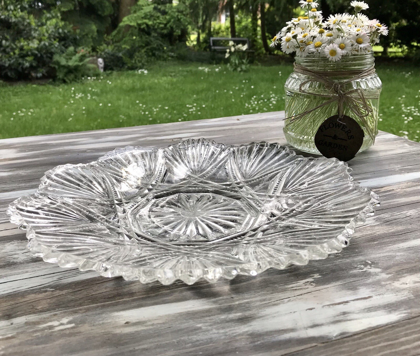 Antik Jugendstil Pressglas Teller Antik Glas flache Schale Kuchenteller (1 St.)