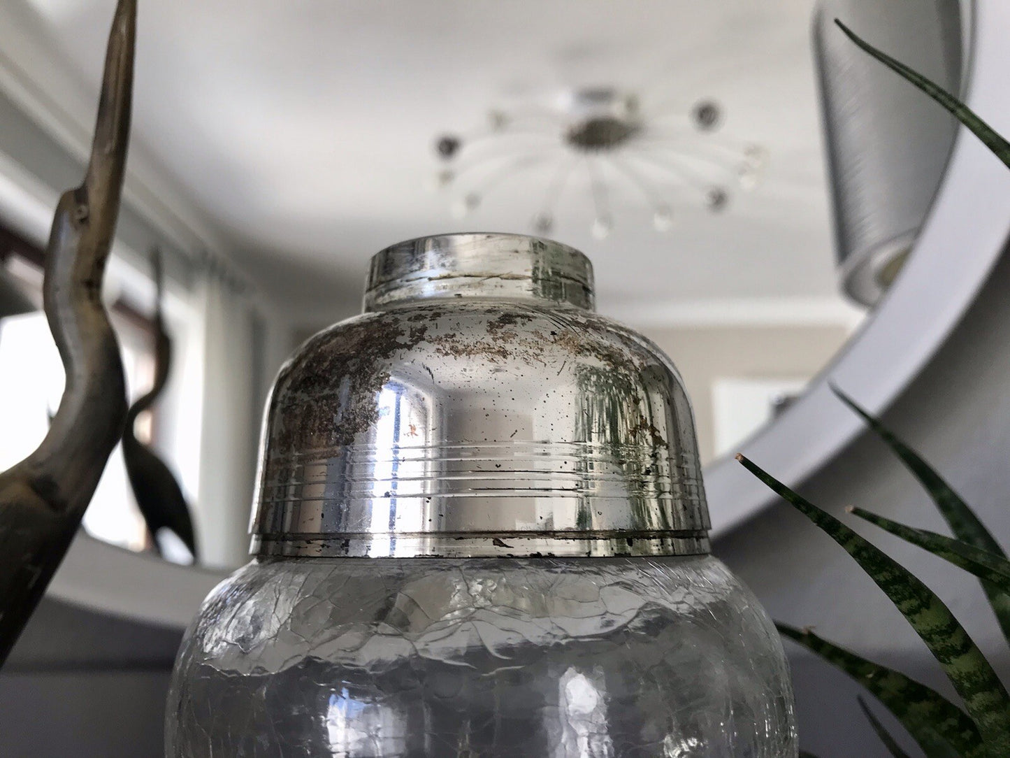 Vintage Glas 60er Craquelée versilbert Montur Getränke Cocktail Shaker