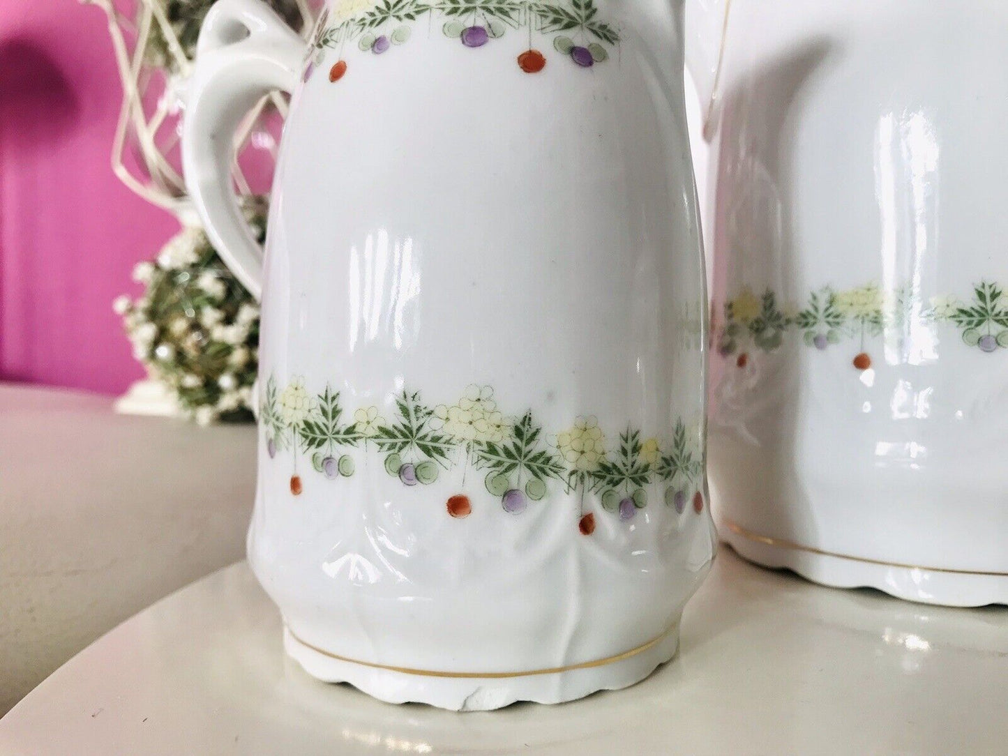 Antik Jugendstil Porzellan Kaffee Kernstück Kanne & Weihnachtsmotiv ! Ranken