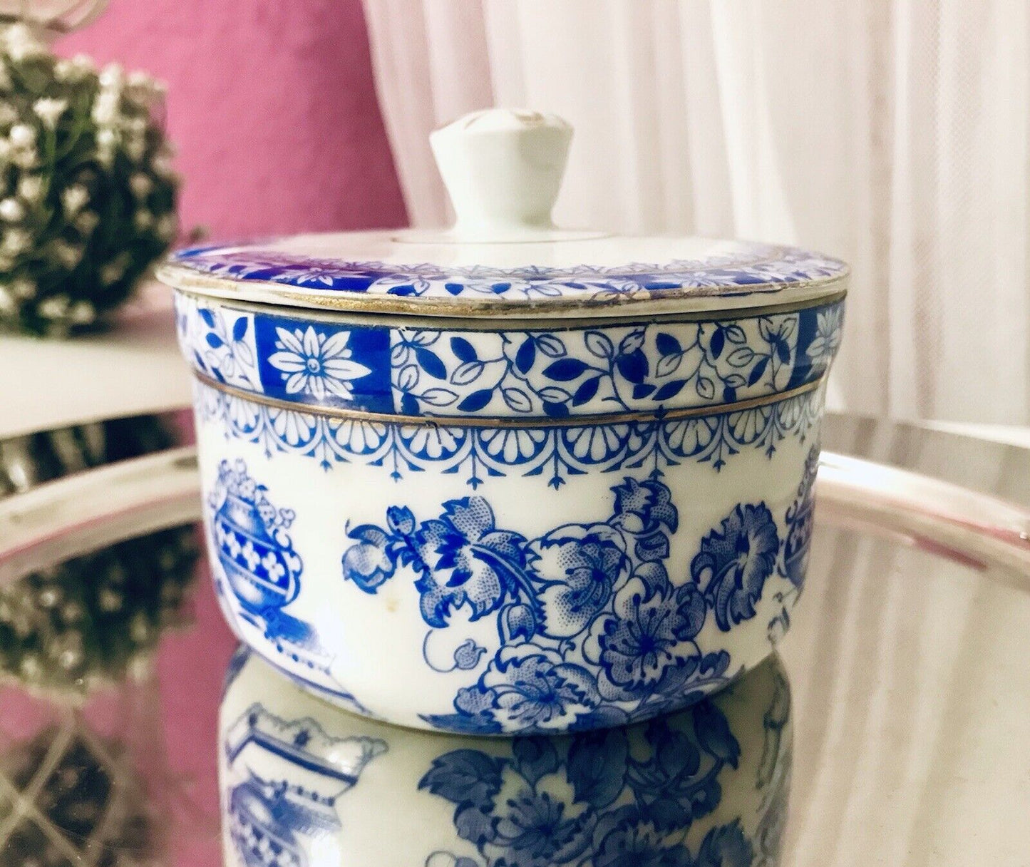 Antik Art Déco Porzellan Deckeldose Dose China Blau Oscar Schaller ??