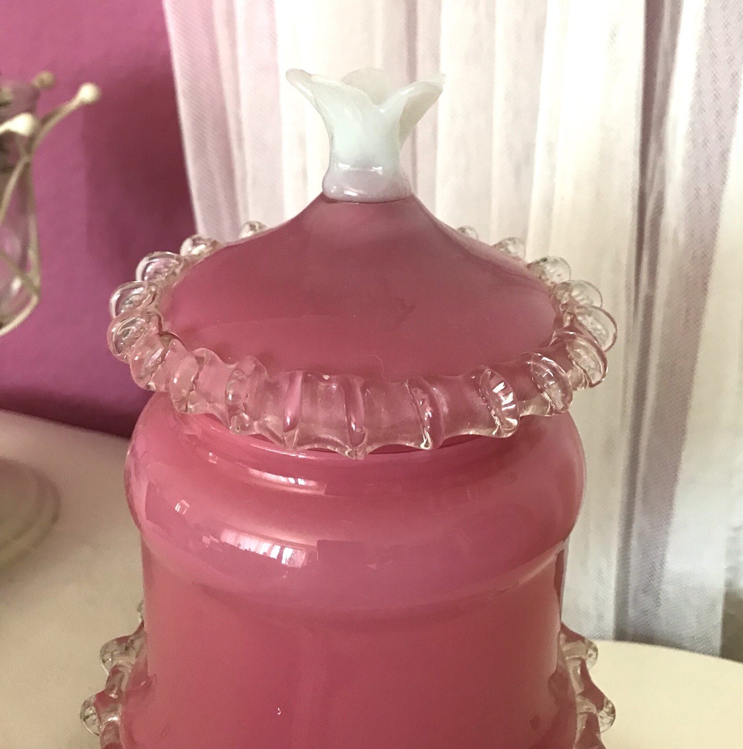 Vintage 60er Empoli Fußschale Schale Bonboniere rosa weiß Deckelvase Designer