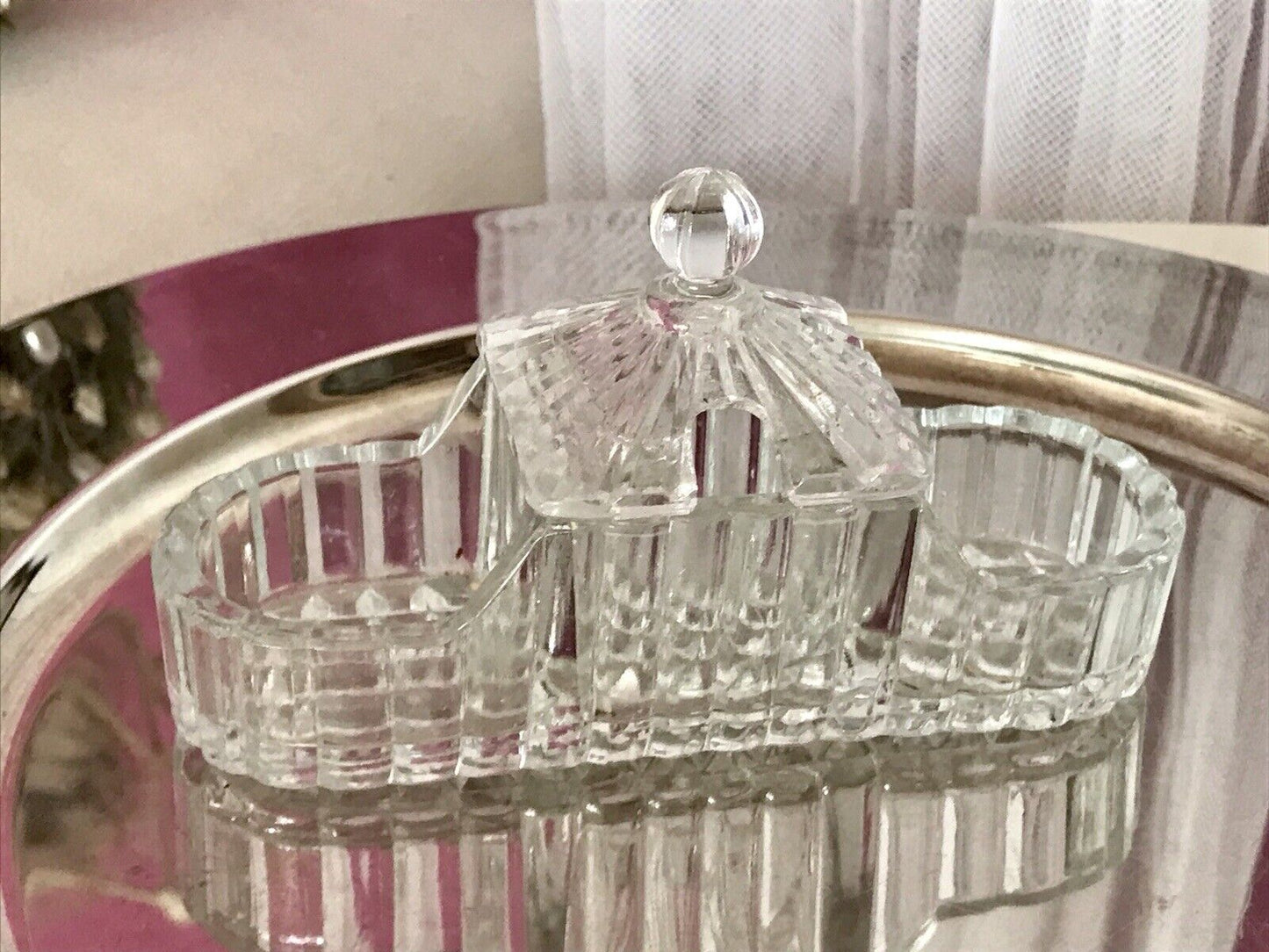 Antik Art Déco Pressglas Salz & Pfeffer Menage Saliere Gewürzständer Glas