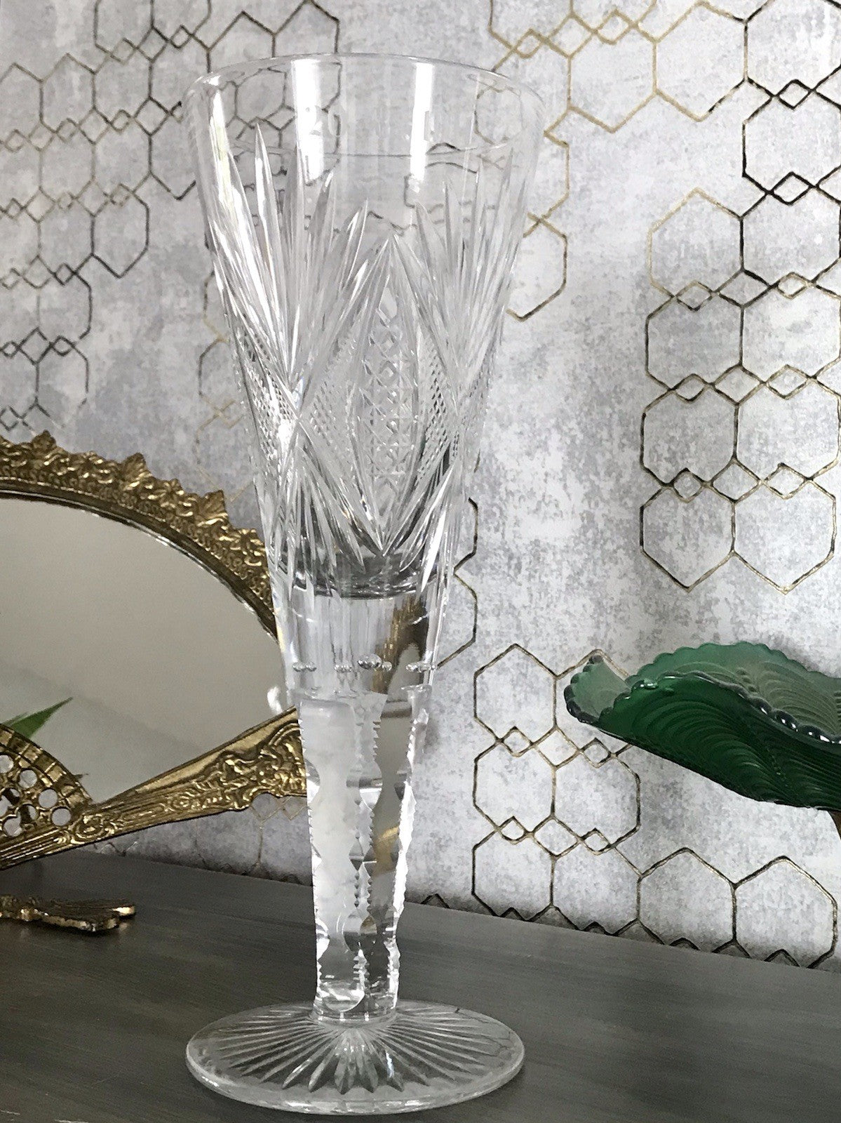 Antik Adenken Glas Pokalglas Kelch Pokalkelch Luftblasen 20.08.1911 Jugendstil