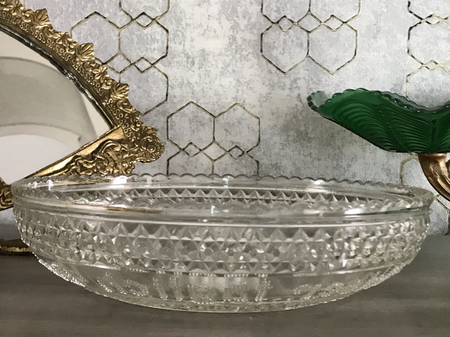 Art Déco Pressglas Schale Antik Brotschale Unser täglich Brot gib uns heute Glas