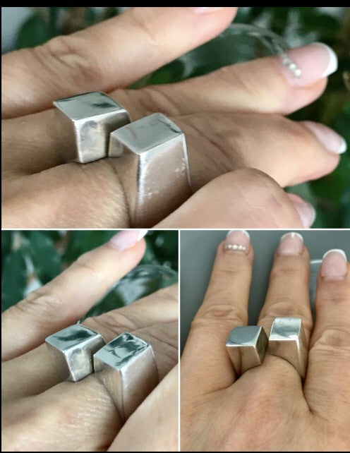 Vintage Modernist Designer DAMEN RING 925 Silber Cube Avantgarde 55 bis 59