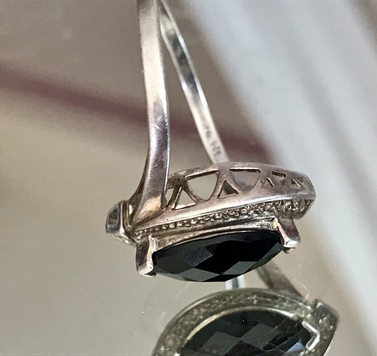 Vintage Onyx? DAMEN RING Silber 925 Gr.55 17,5 Schiffchen