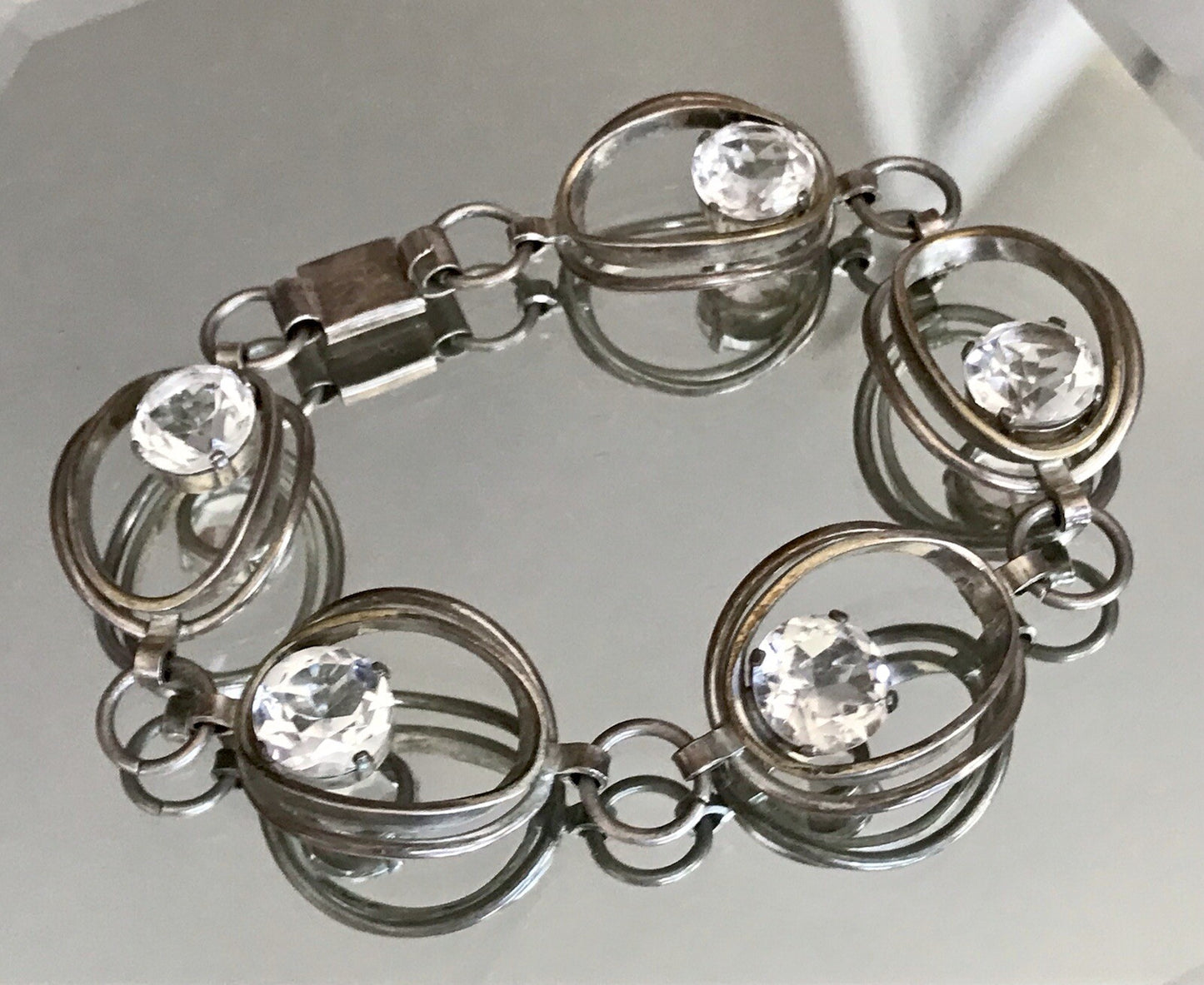 Alt Vintage 60er Armband 835 Silber farblose Steine wunderschön!