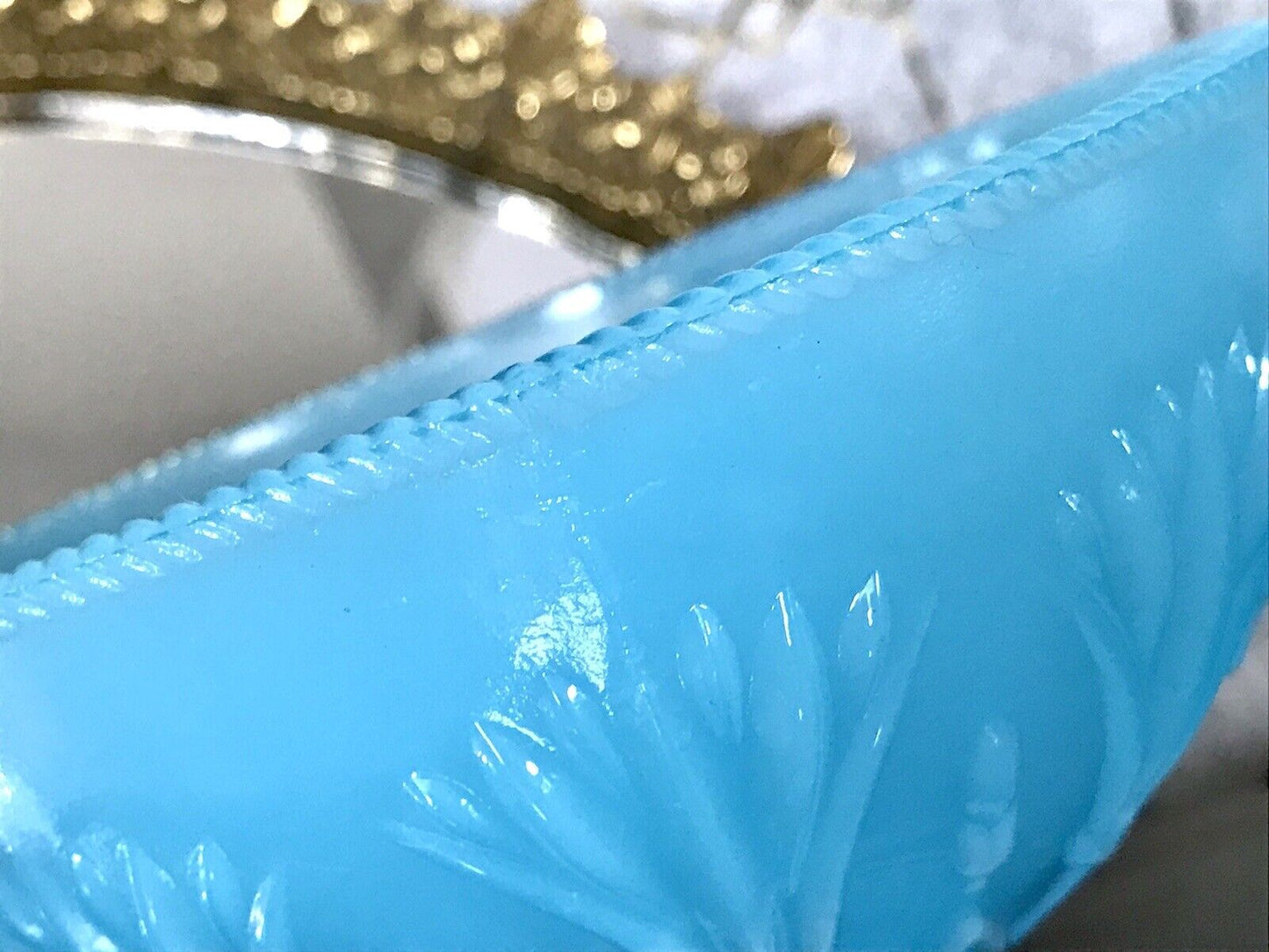 Antik Jugendstil Art Déco Pressglas Schale Fußschale Zuckerschale blau türkis