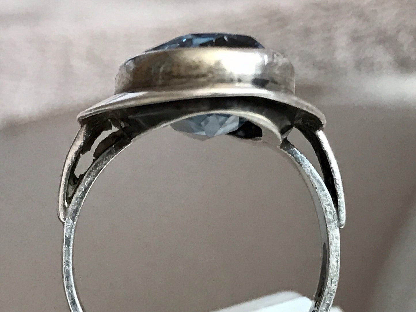 Vintage Edel DAMEN RING Silber 835 blauer Stein Topas? Gr.52 16,5