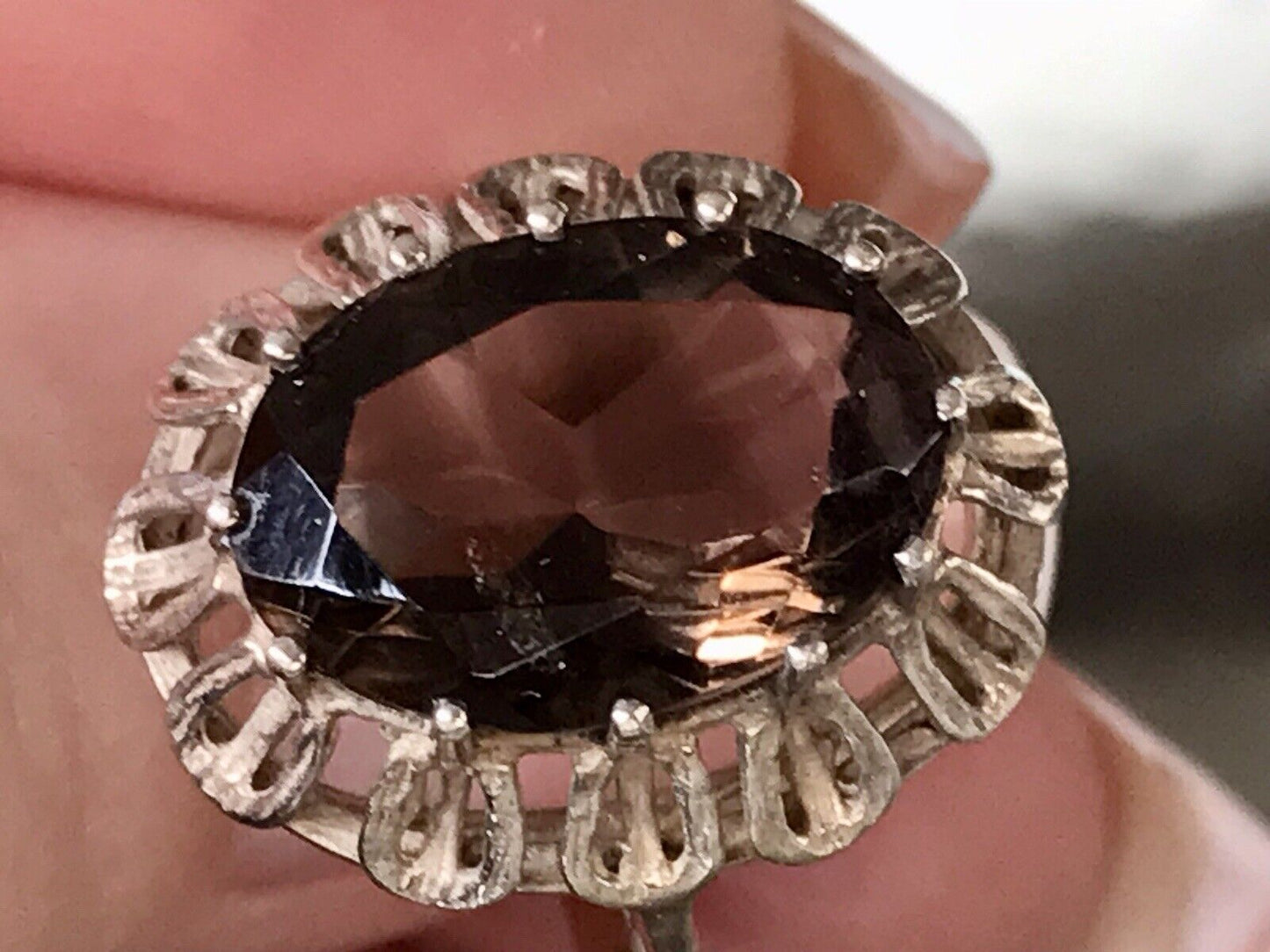 Vintage Edel Rauchquarz Stein DAMEN RING Silber 835 Gr.57 1,81