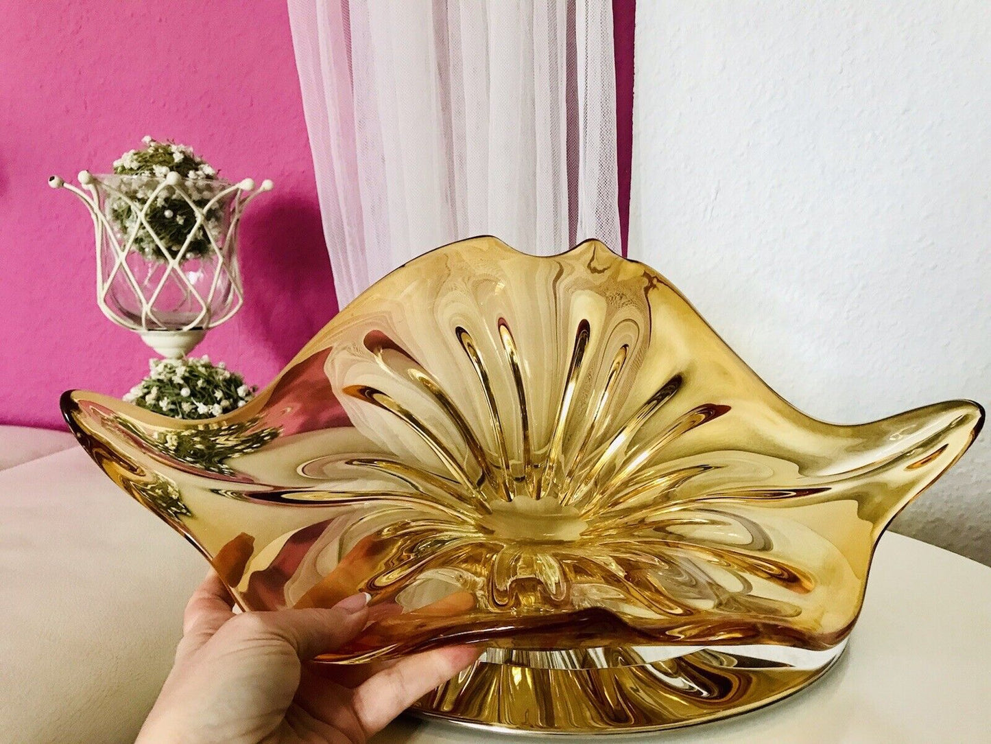 Vintage GROß 60er Somerso Murano Schale Glas Gelb Überfangglas Erscheinung