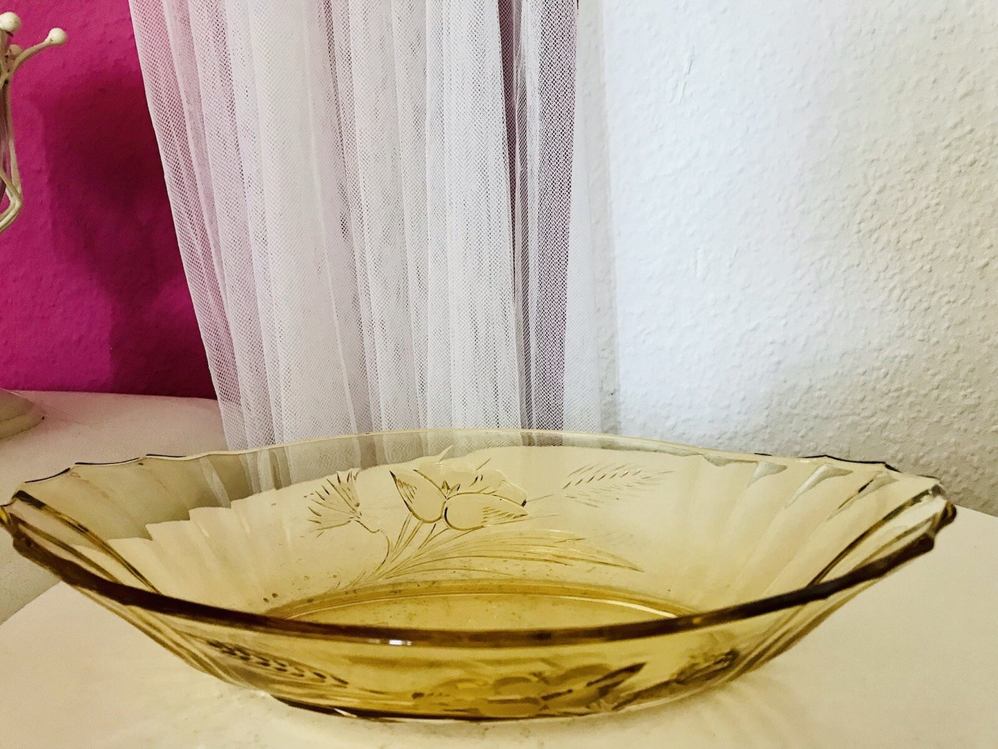 Antik Art Déco Bernstein Farbe gelb Pressglas Schale Jardiniere Glas