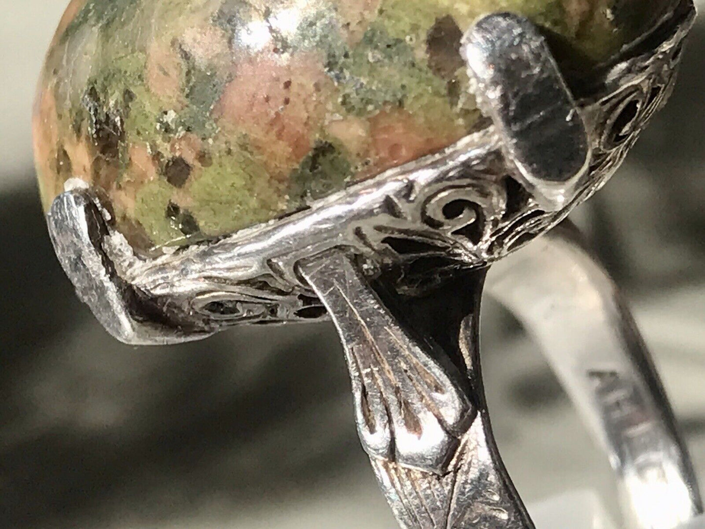 Antik England Jugendstil Edel DAMEN RING 925 Silber Jaspis Birmingham AH