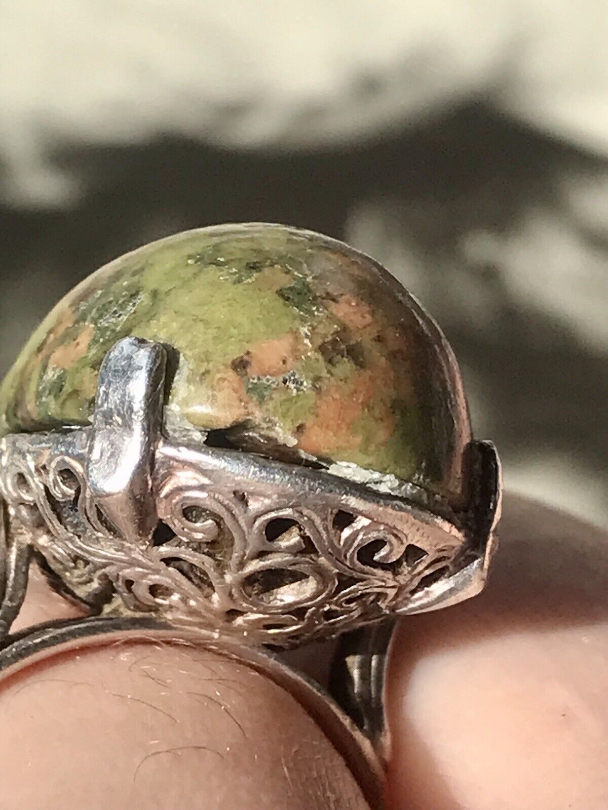 Antik England Jugendstil Edel DAMEN RING 925 Silber Jaspis Birmingham AH