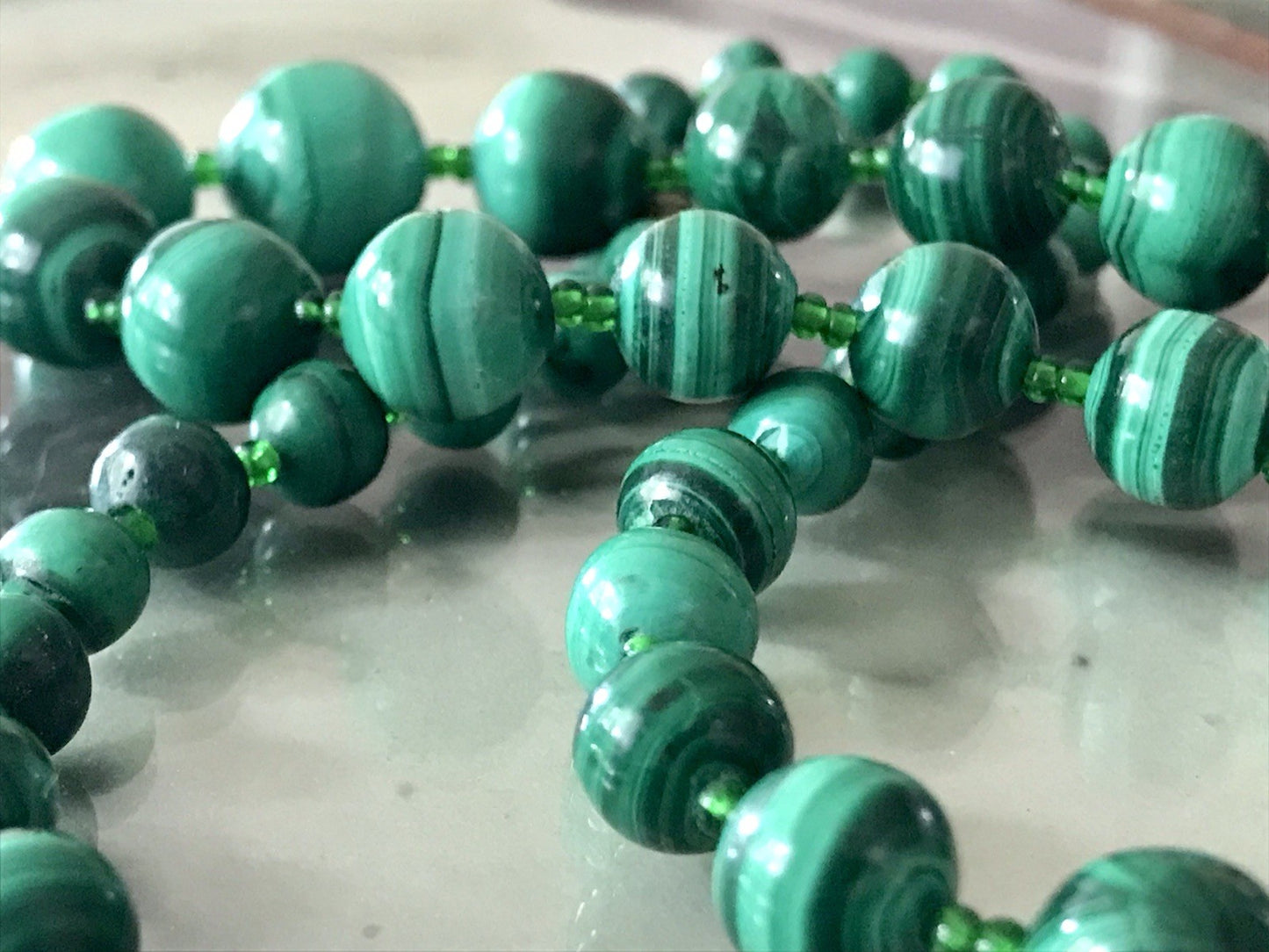 Alt Edel Vintage Halskette Kette Malachite grün Sehr Schön Retro