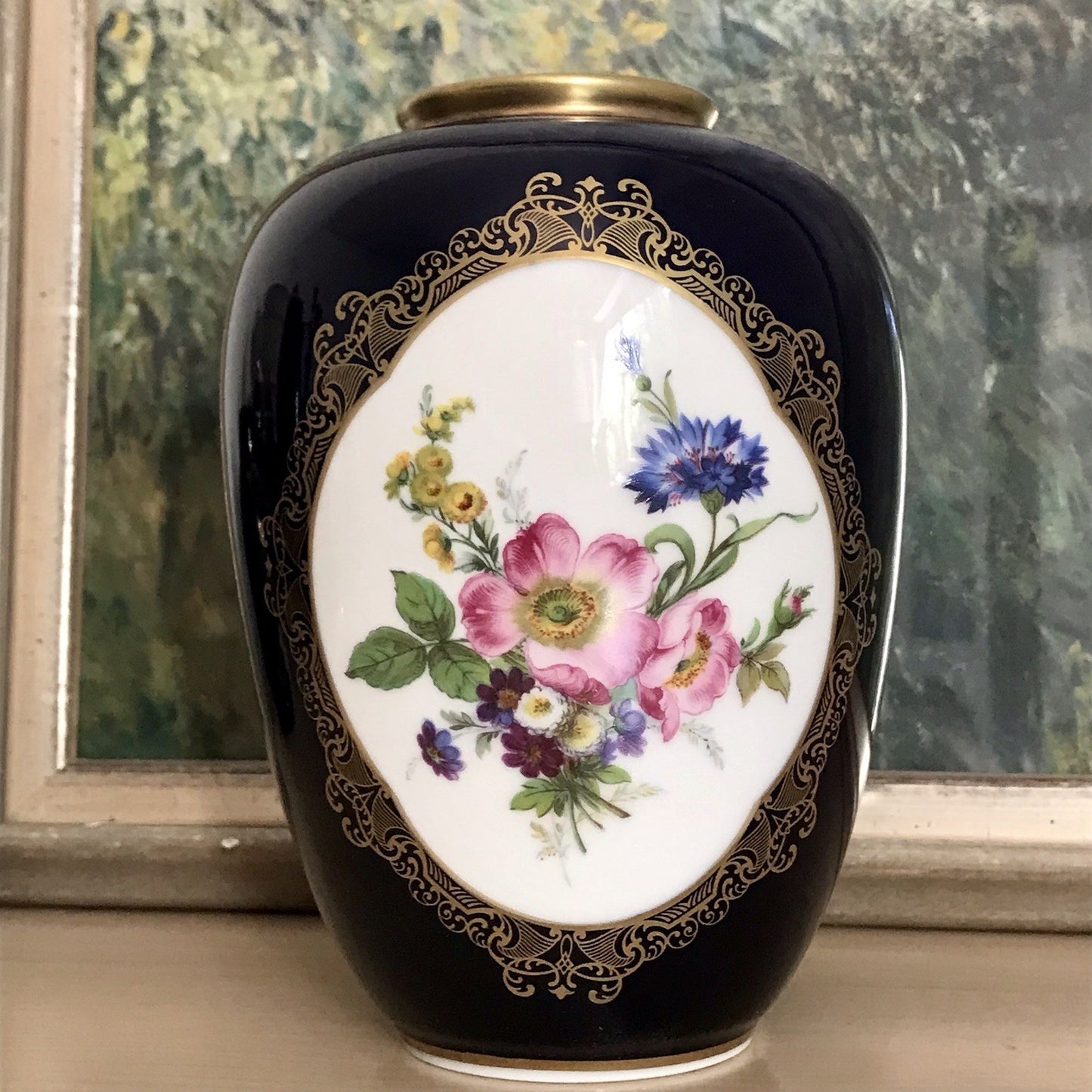 Vintage Alt 1 Porzellan Prunkvase Vase Echt Kobalt blau bunt Weimarer Porzellan