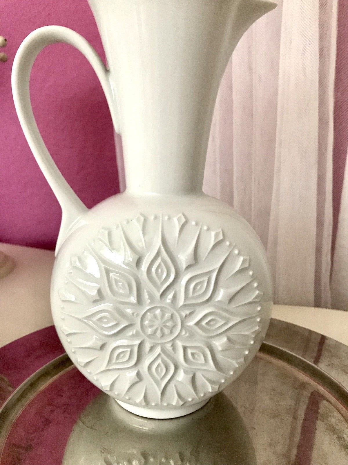 Vintage 60er Porzellan Vase OpArt Seltmann Vohenstrauß Porzellan Bavaria weiß