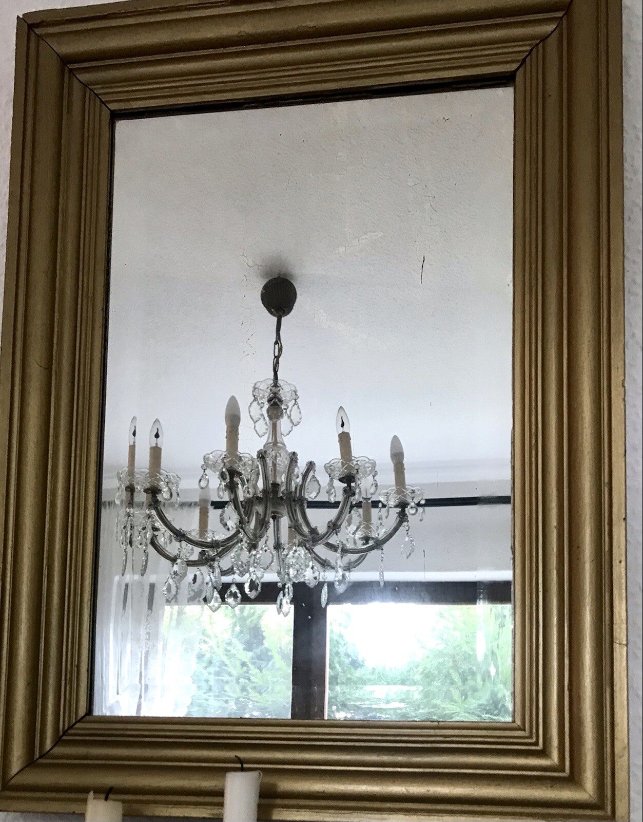 Antik Spiegel facettiert 1900-20 Jugendstil Art Déco Weichholz Wandspiegel gold