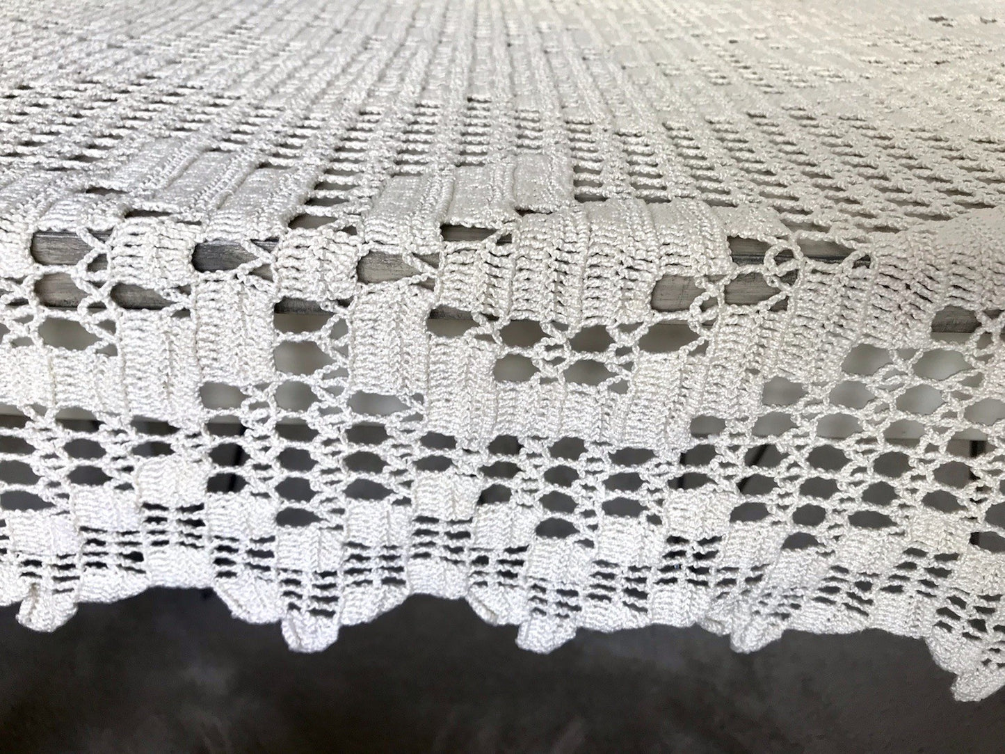 Antik Häkelspitze Tischdecke gehäkelt Creme Baumwolle Spitze Landhaus 170x145