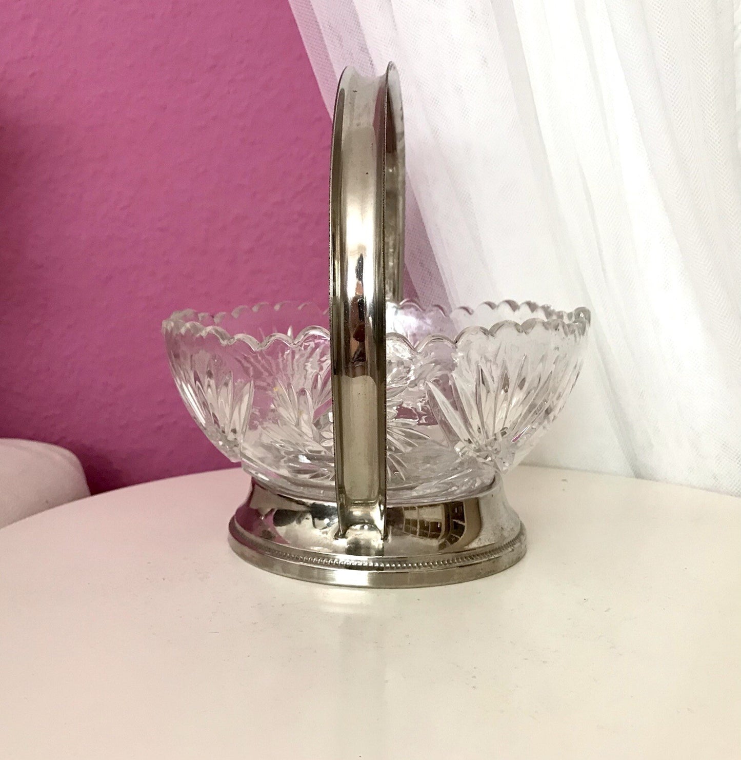 Antik Art Déco Schale Tafelaufsatz Pressglas Metallmontur Korb