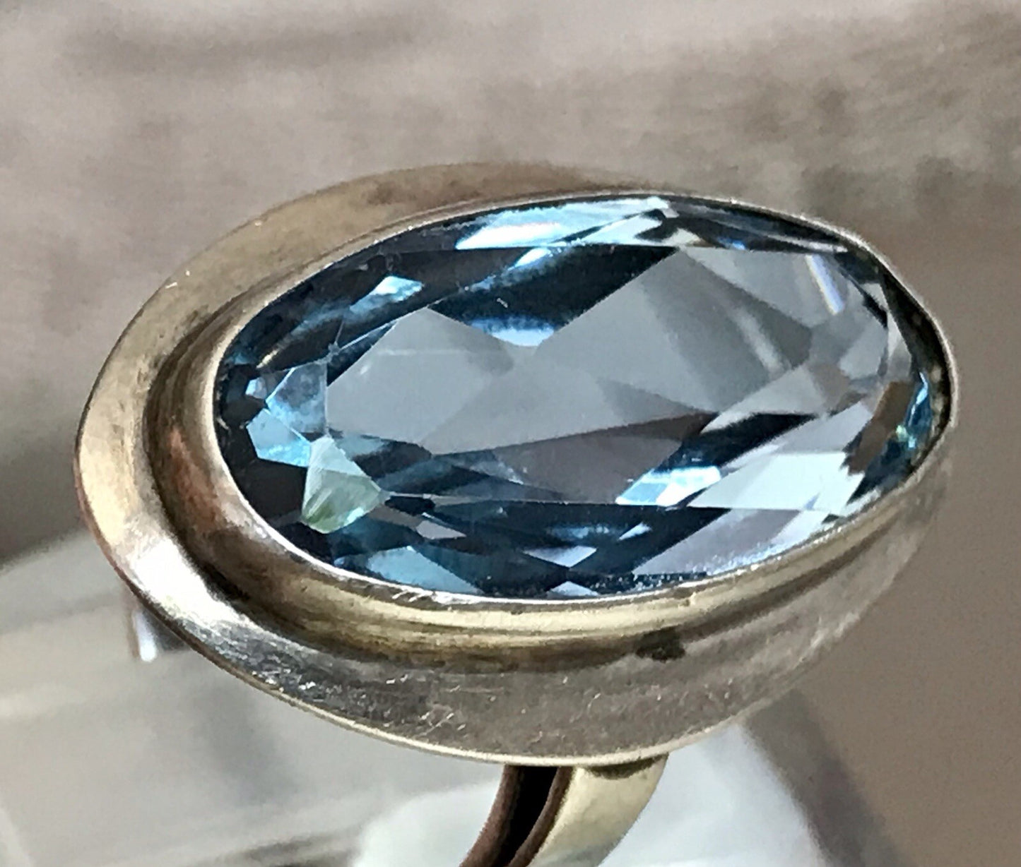 Vintage Edel DAMEN RING Silber 835 blauer Stein Topas? Gr.52 16,5