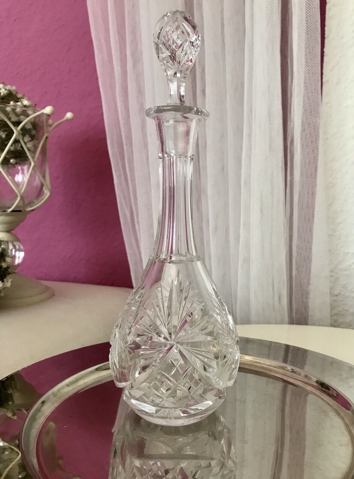 Antik Alt Karaffe Rumflasche Kristallglas Bleikristall geschliffen So SCHÖN