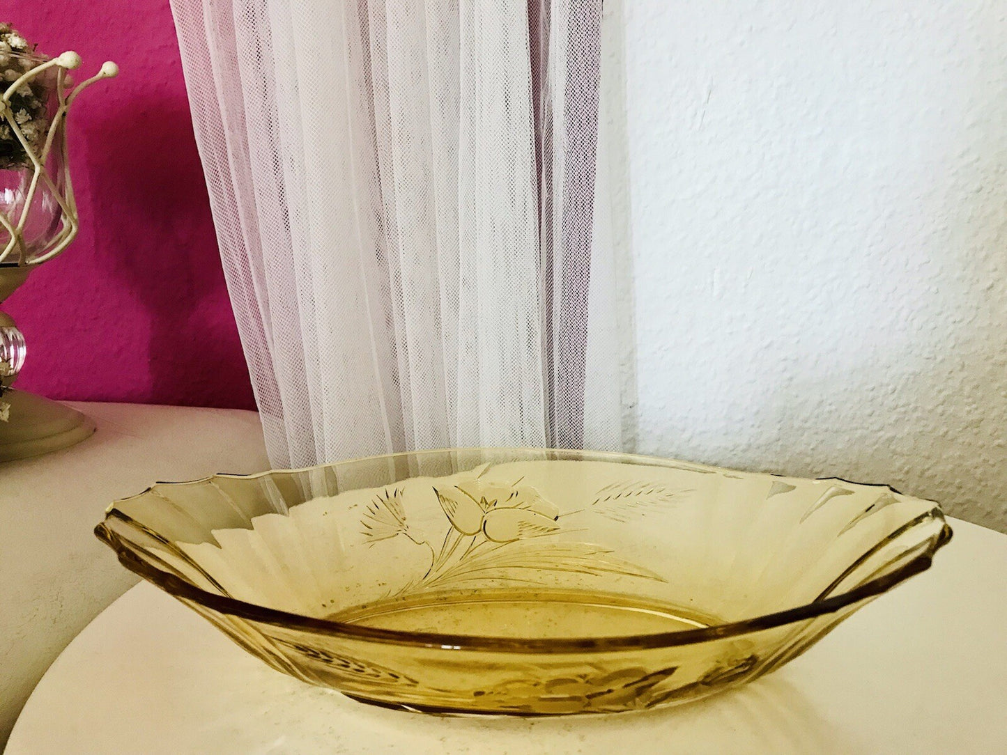 Antik Art Déco Bernstein Farbe gelb Pressglas Schale Jardiniere Glas