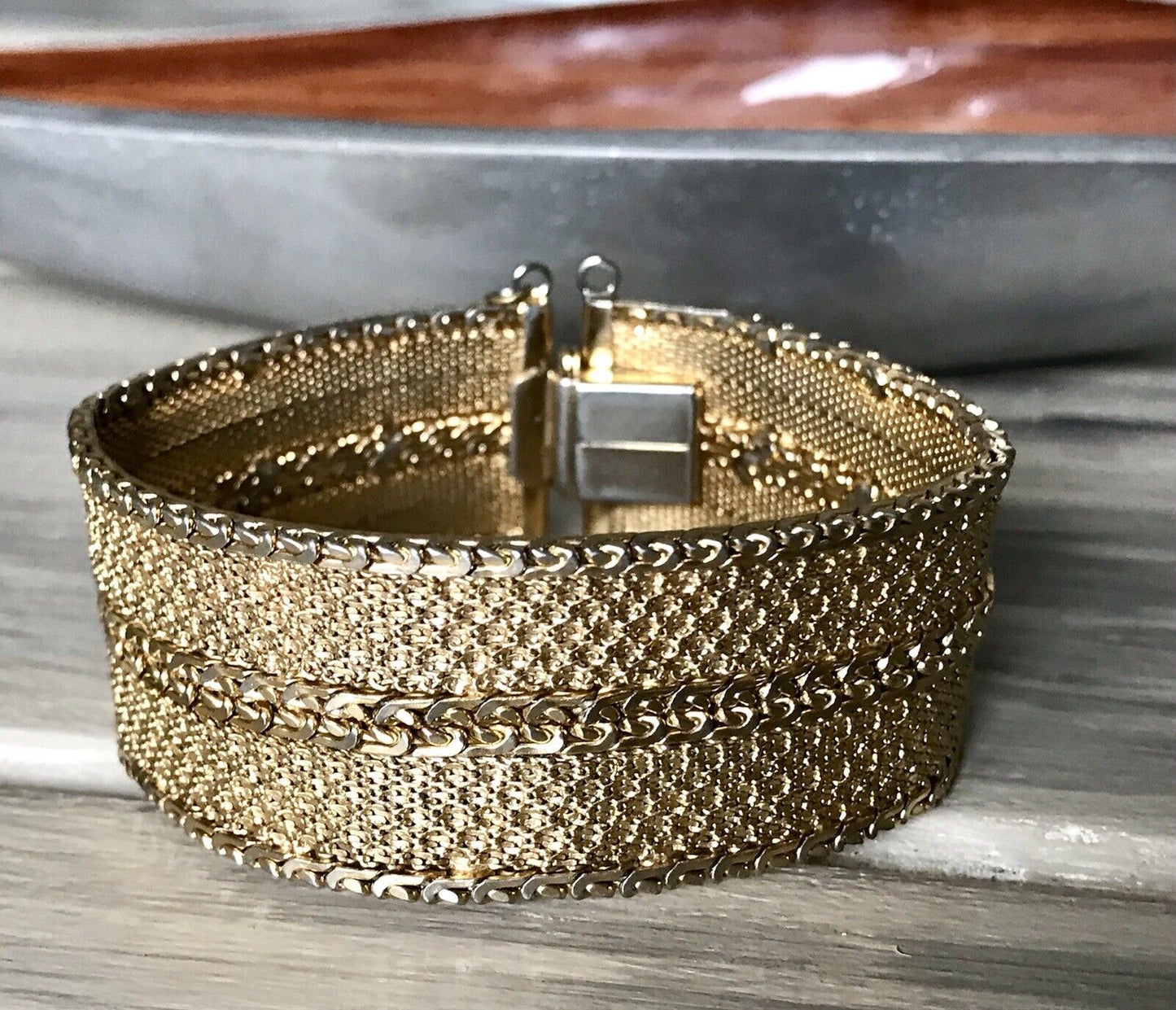 Vintage breites Teppicharmband Armband vergoldet Amerik. Doublè