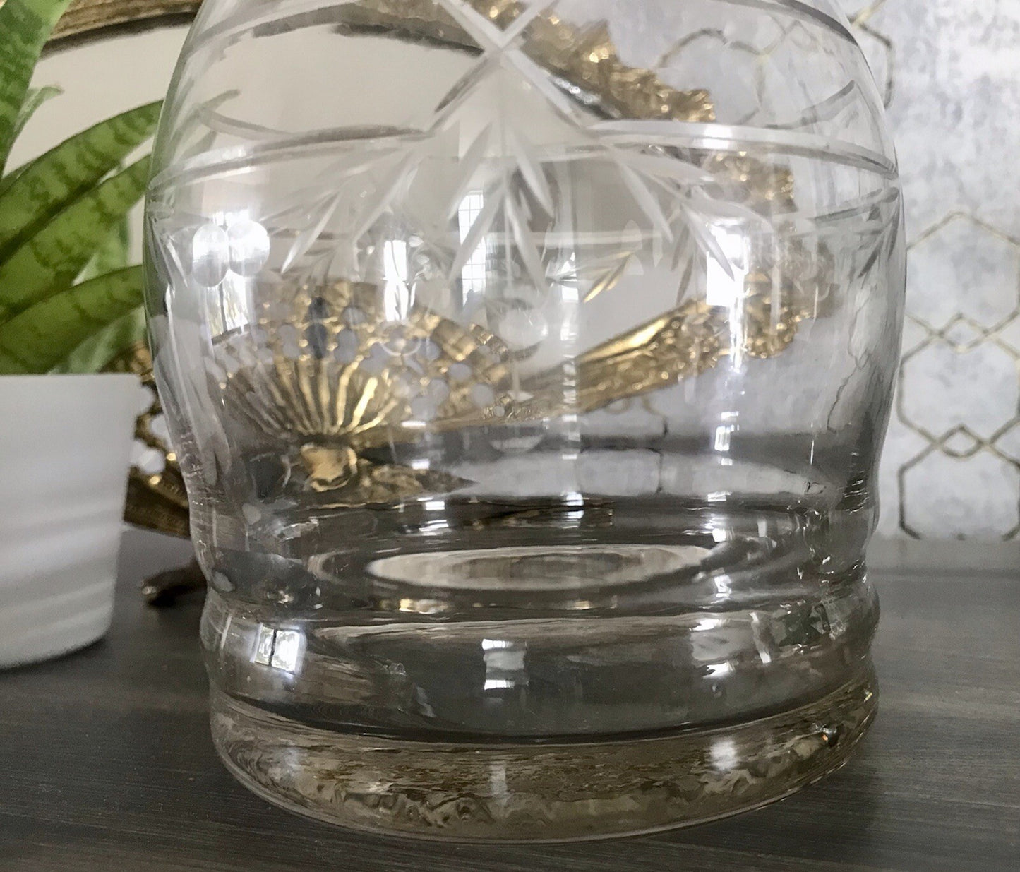 Antik Vintage Glaskaraffe Karaffe Zier- Schliff