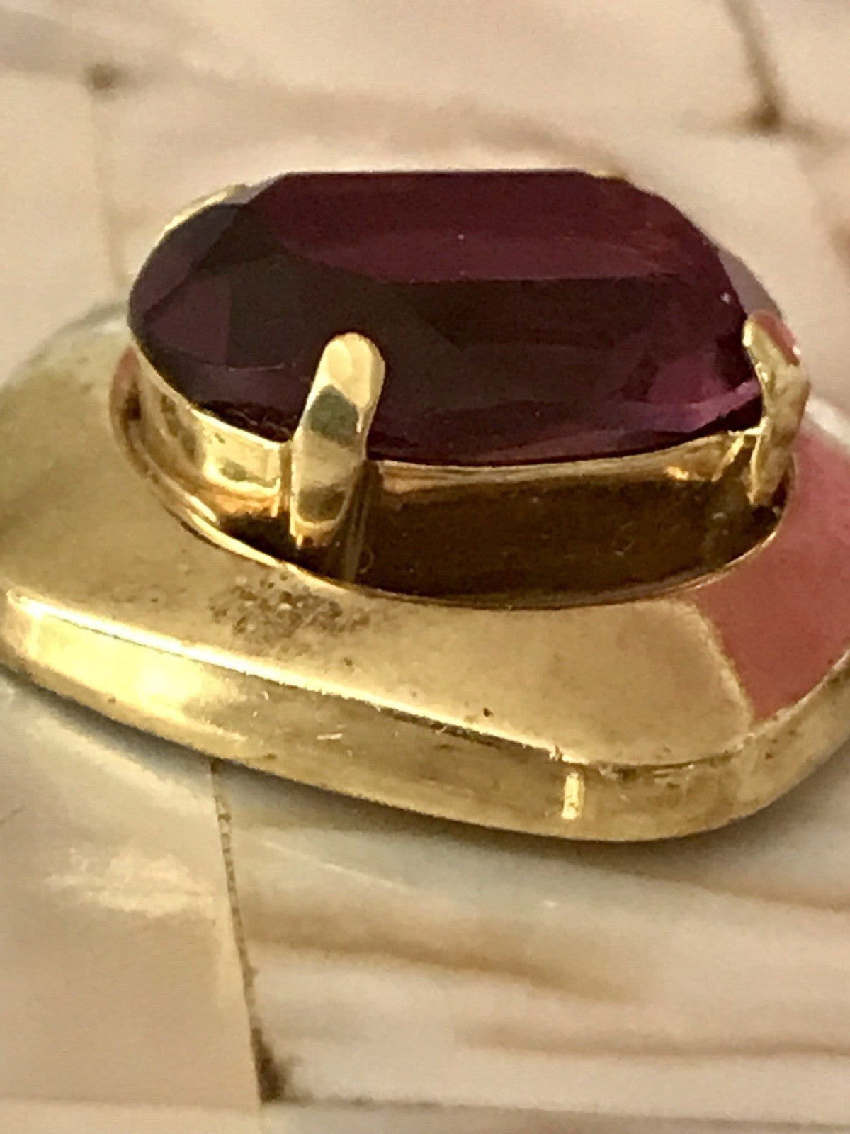 Vintage Designer Anhänger lila Stein Amethyst? Amerik. Doublè vergoldet
