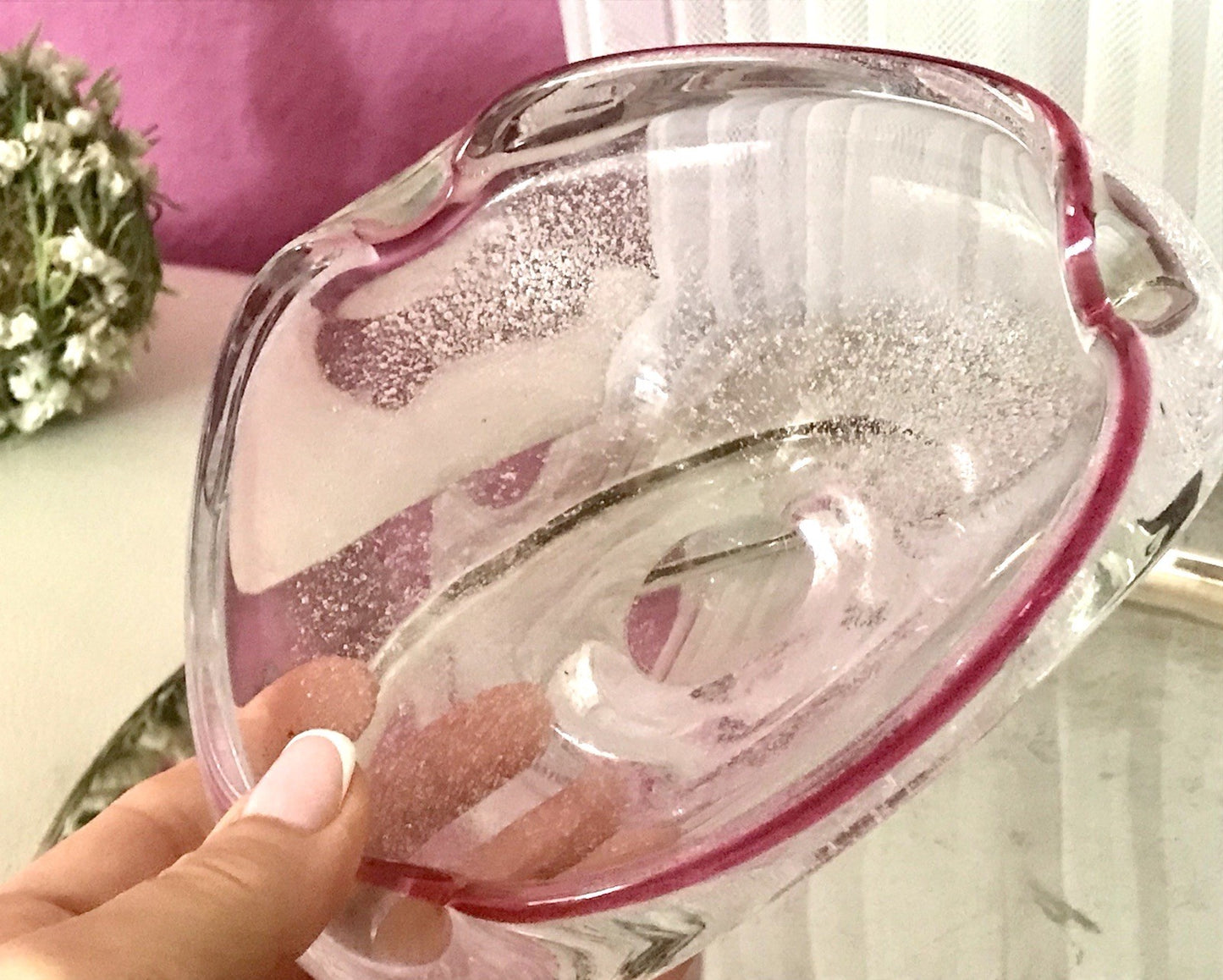 Murano 60er 70er Jahre Schale Glas rosa rot So Schön! Schaum Luftblasen