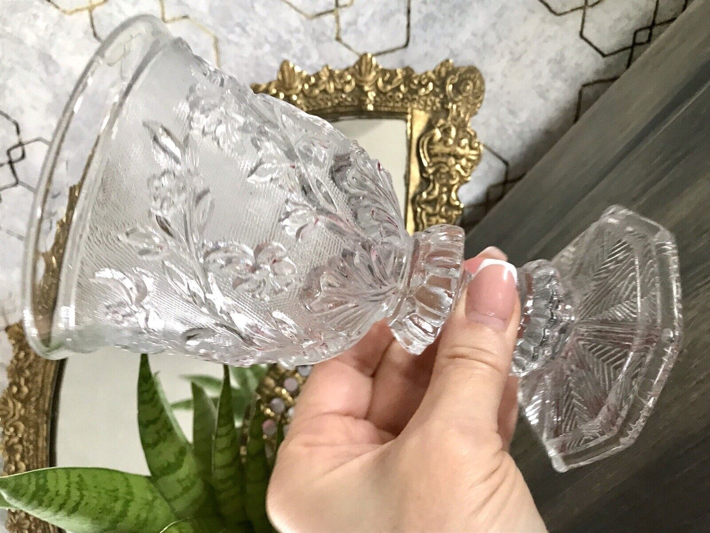 Antik Fußbecher Kelch Becher Weinglas Pokalglas Kristallglas? ~1830