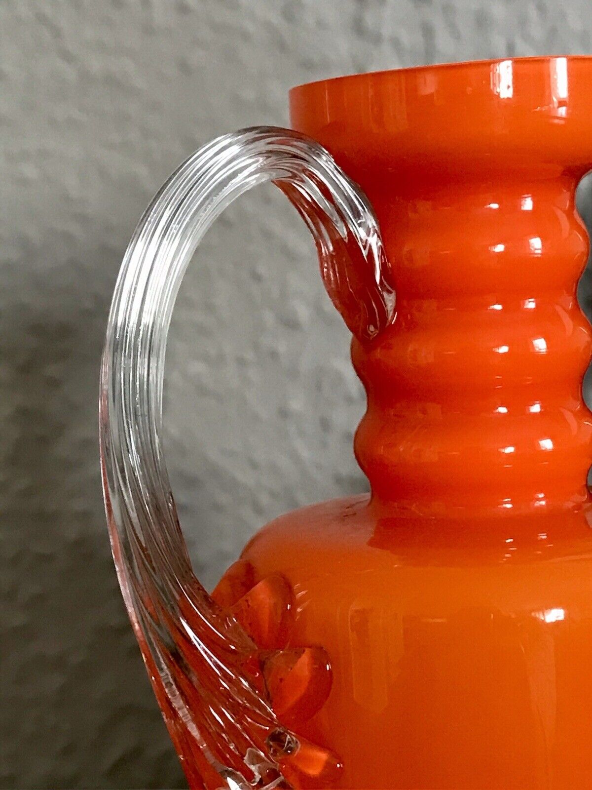 Vintage Vase Empoli? opalin Firenze Glasvase Orange Henkelvase Italien Designer