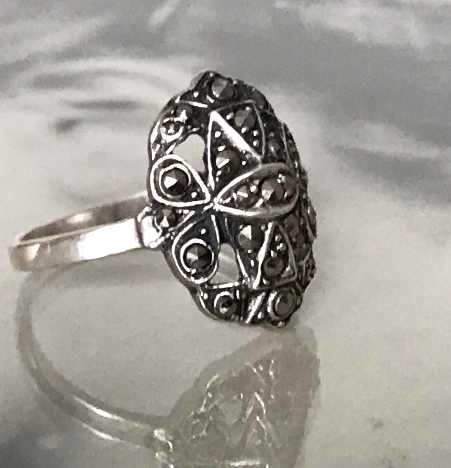 Antik Art Déco Edel Markasite DAMEN RING Silber 925 Gr.52 53 Schiffchen 1,68