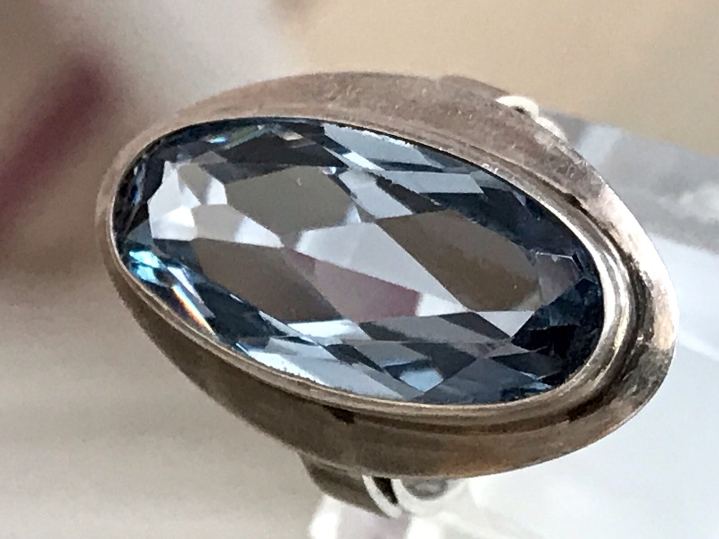 Vintage Edel DAMEN RING Silber 835 blauer Stein Topas? Gr.52 16,5
