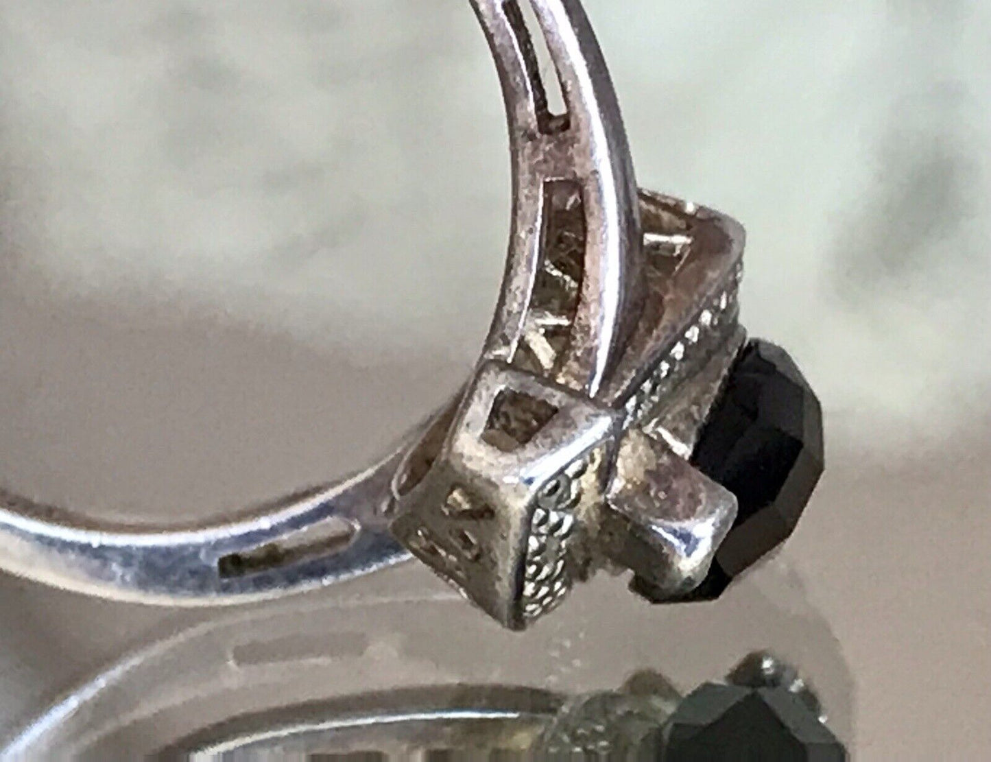 Vintage Onyx? DAMEN RING Silber 925 Gr.55 17,5 Schiffchen