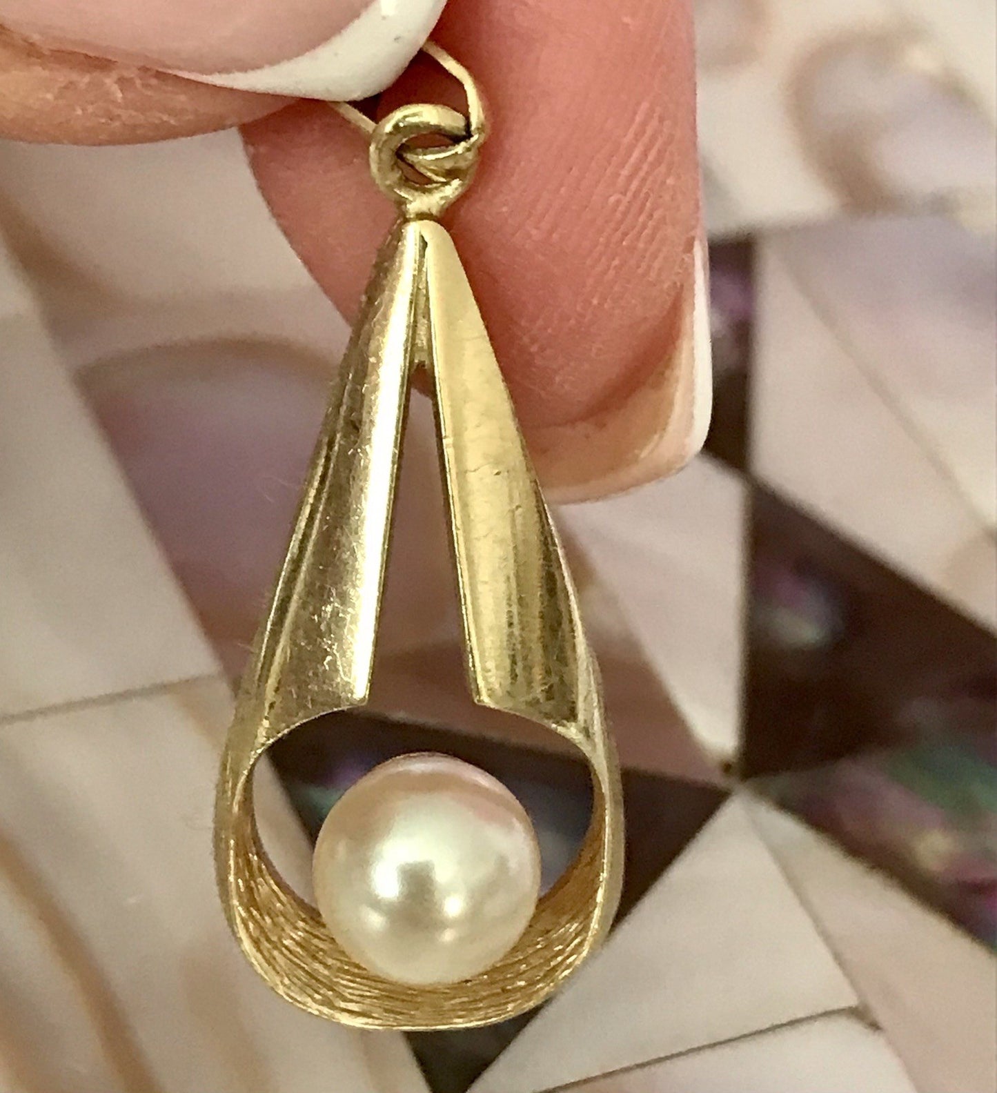 Vintage Designer Anhänger Perle Amerik. Doublè vergoldet