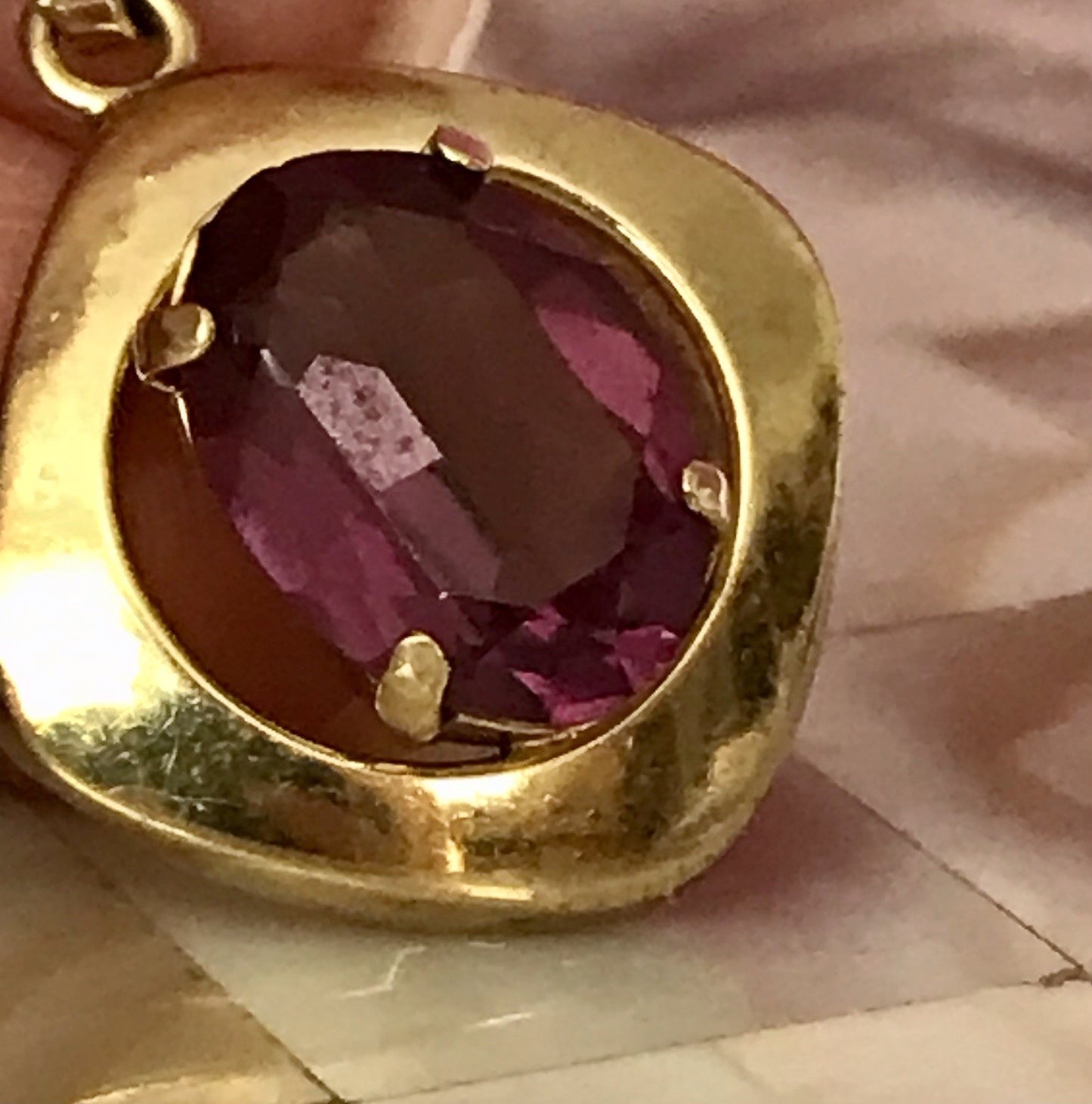 Vintage Designer Anhänger lila Stein Amethyst? Amerik. Doublè vergoldet