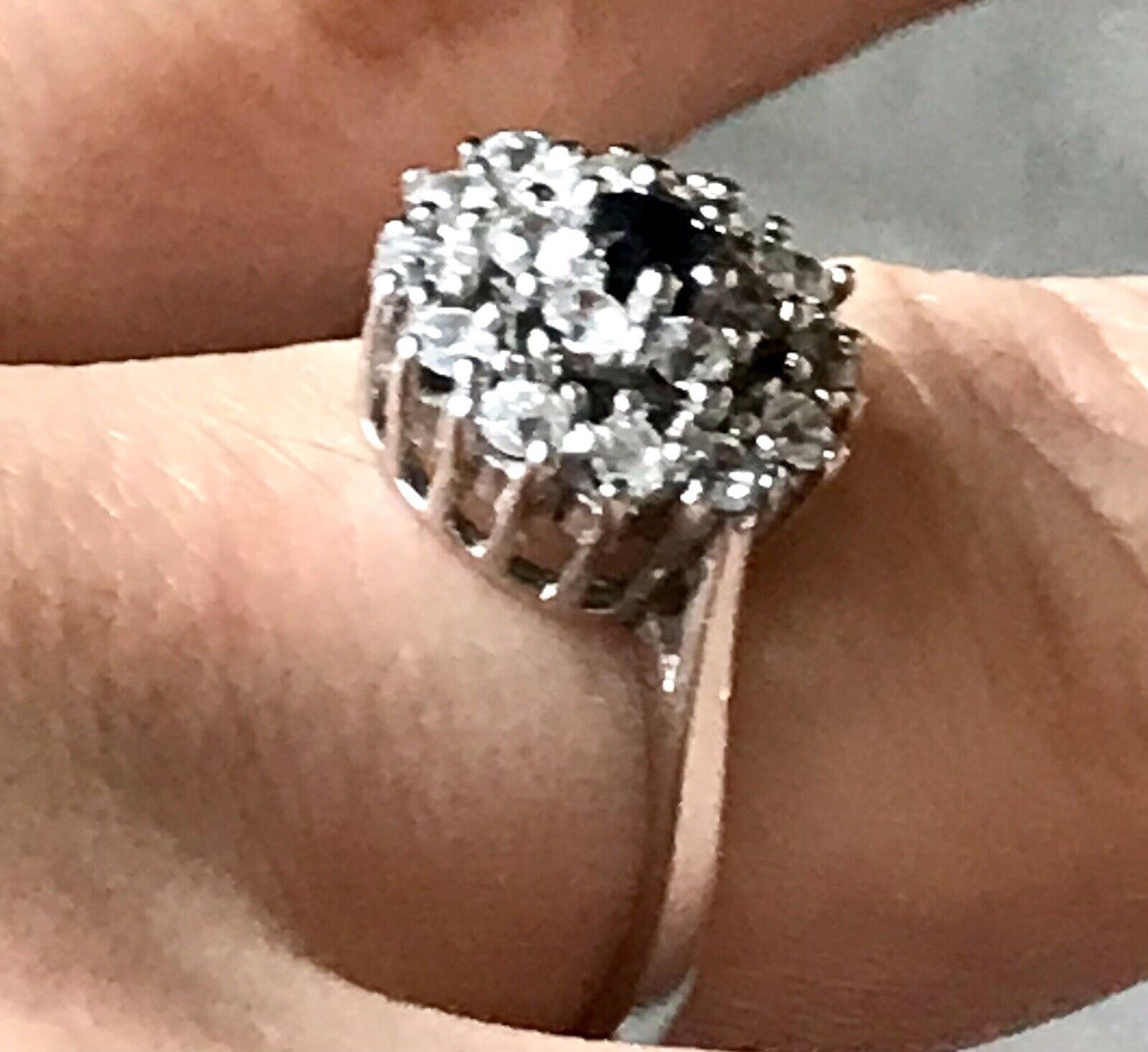 Vintage Entourage Halo Ring farblose Steine & Saphir Silber 925 ~Gr.54