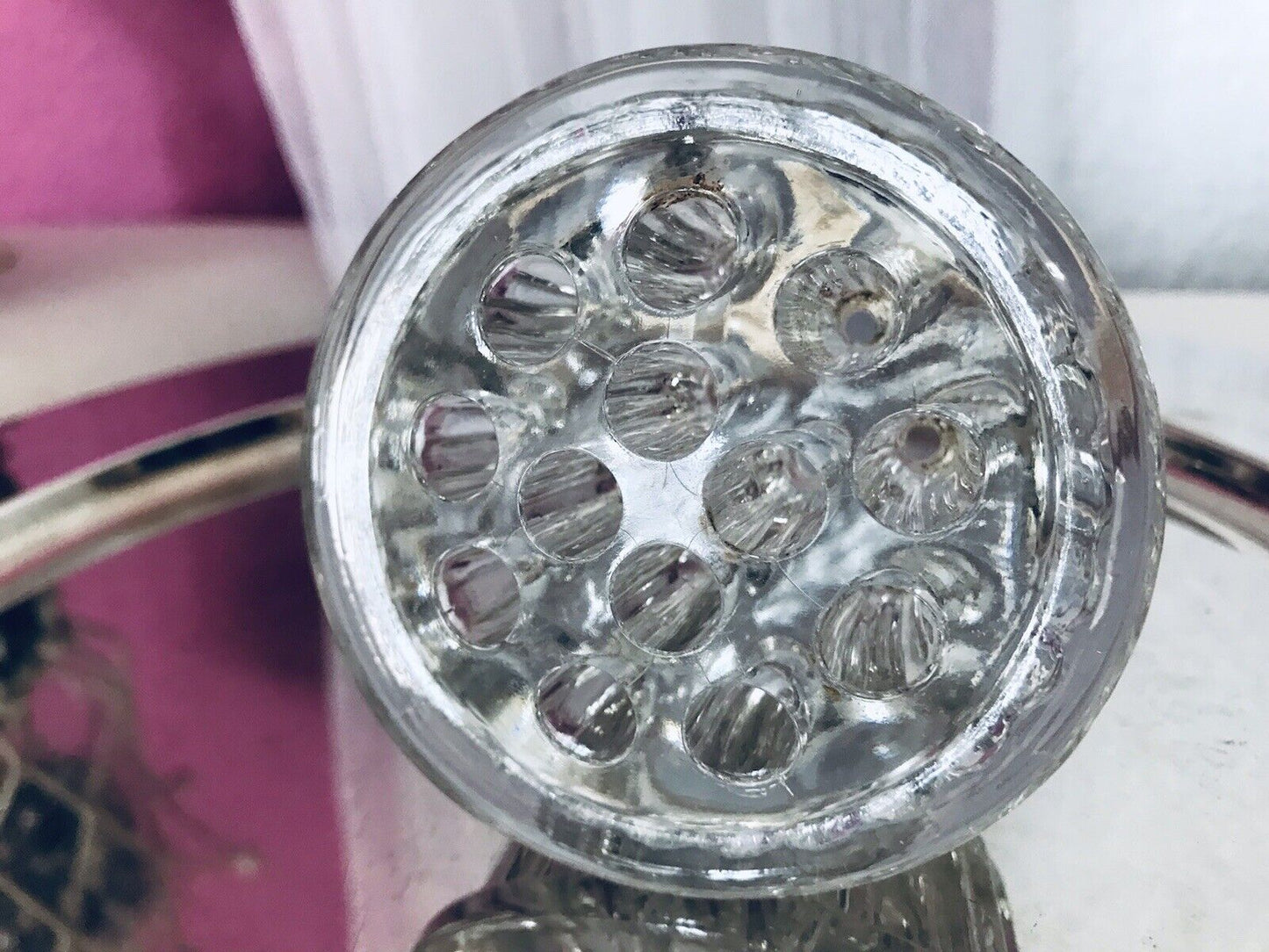 Antik Art Déco Pressglas Blumenvase Steckeinsatz rund Glas