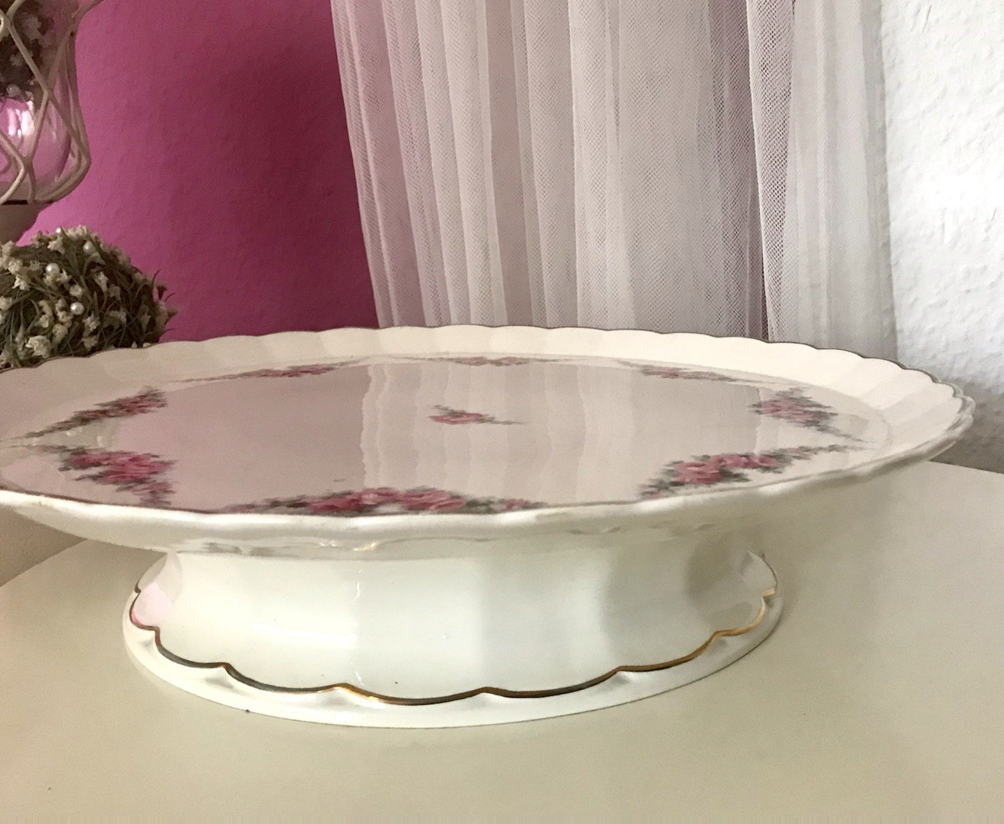 Antik Max Rösler Keramik Tortenplatte Tortenständer Rosen Art Déco