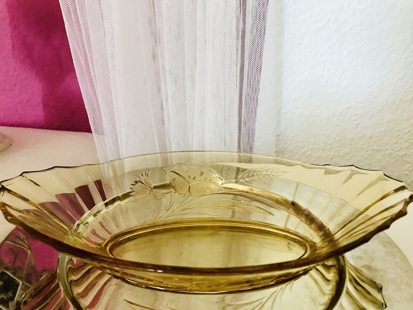 Antik Art Déco Bernstein Farbe gelb Pressglas Schale Jardiniere Glas
