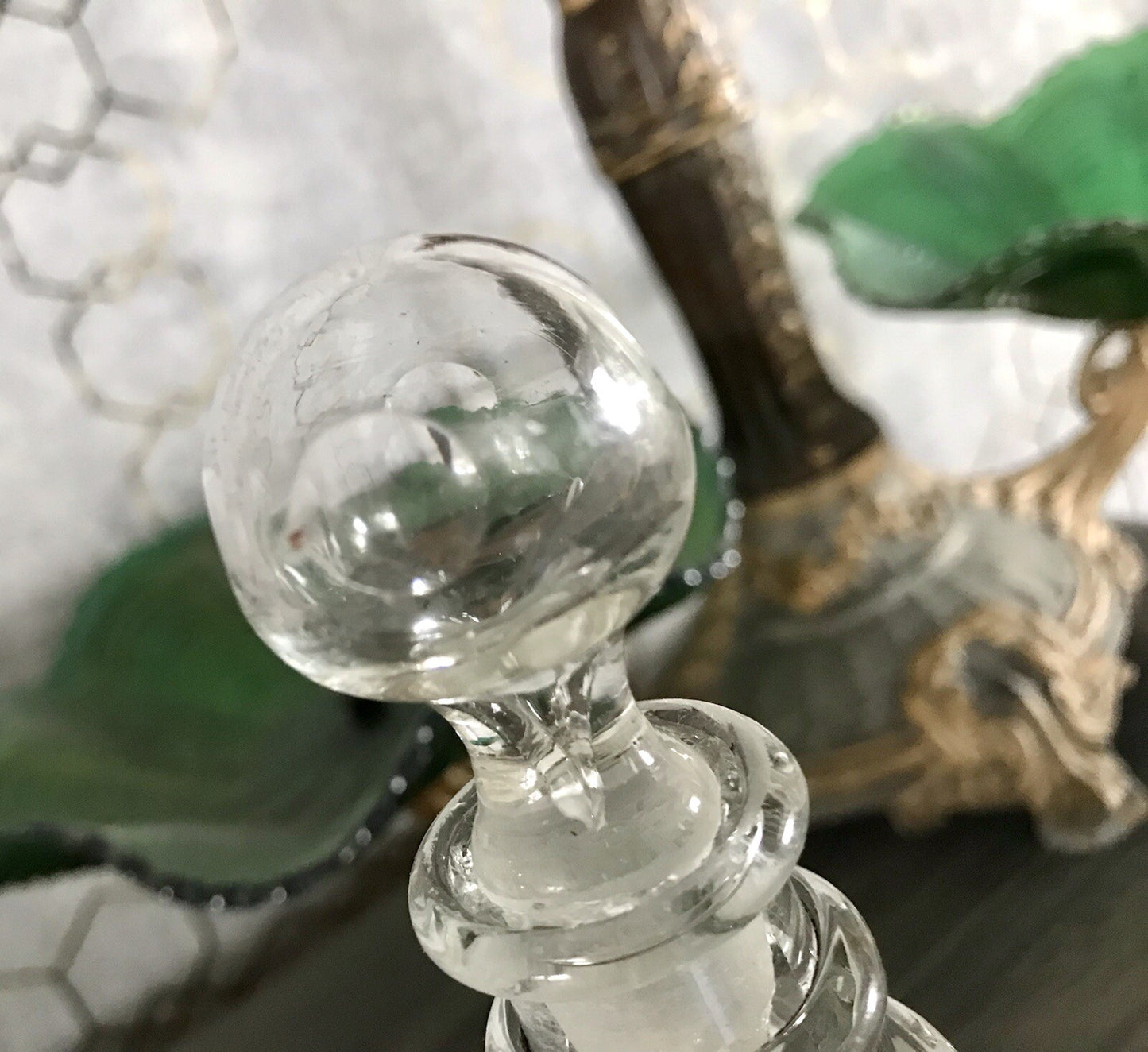 Antik Biedermeier kleine Karaffe Weinkaraffe Dekanter Glas graviert