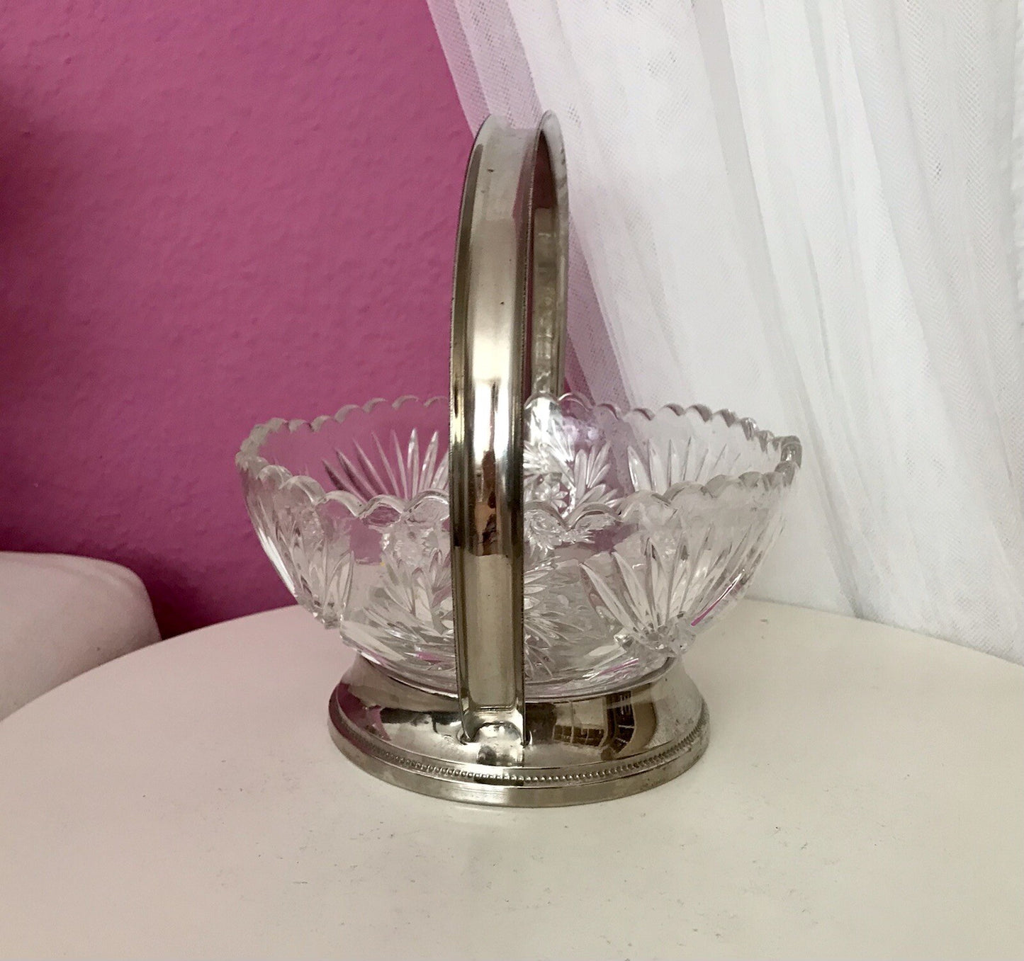 Antik Art Déco Schale Tafelaufsatz Pressglas Metallmontur Korb